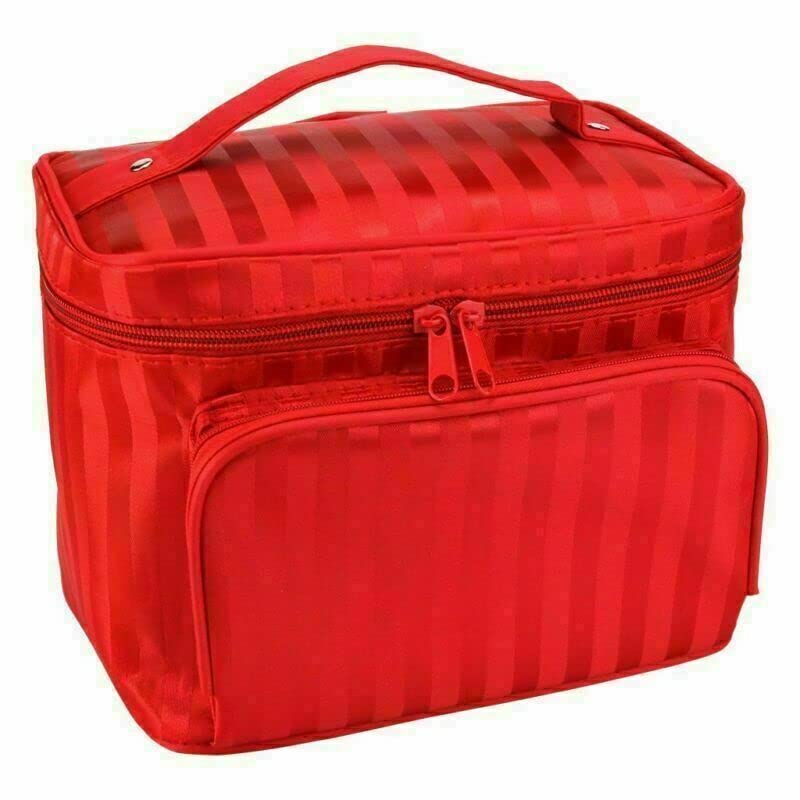 Professional Large Red Cosmetic Case - Makeup Bag Organizer with Handle for Travel, Storage & Daily Use | Perfect for Travel, Home & Salon Organization
