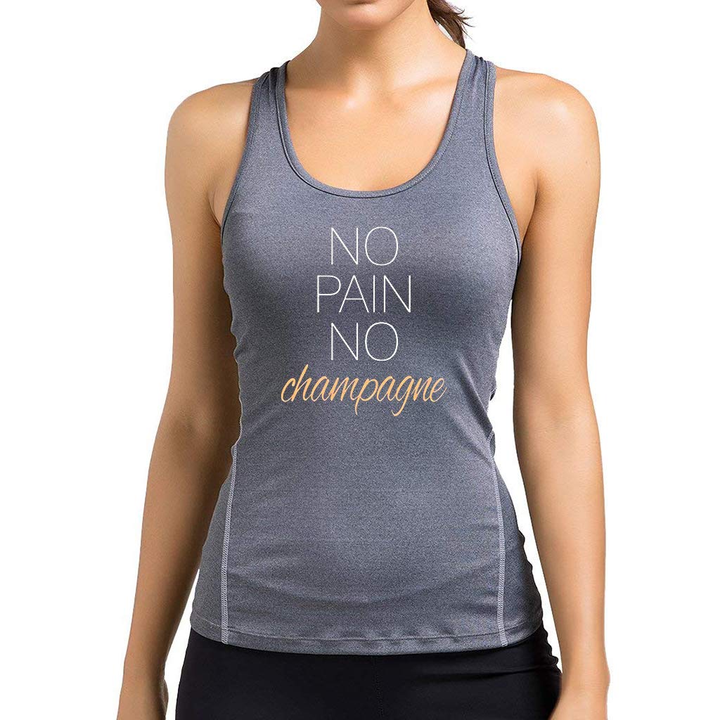 O2TEE Women's No Pain No Champagne Workout Tank Top - Breathable Sleeveless Shirt for Gym, Running & Yoga - Moisture Wicking Dry Fit Activewear for Women