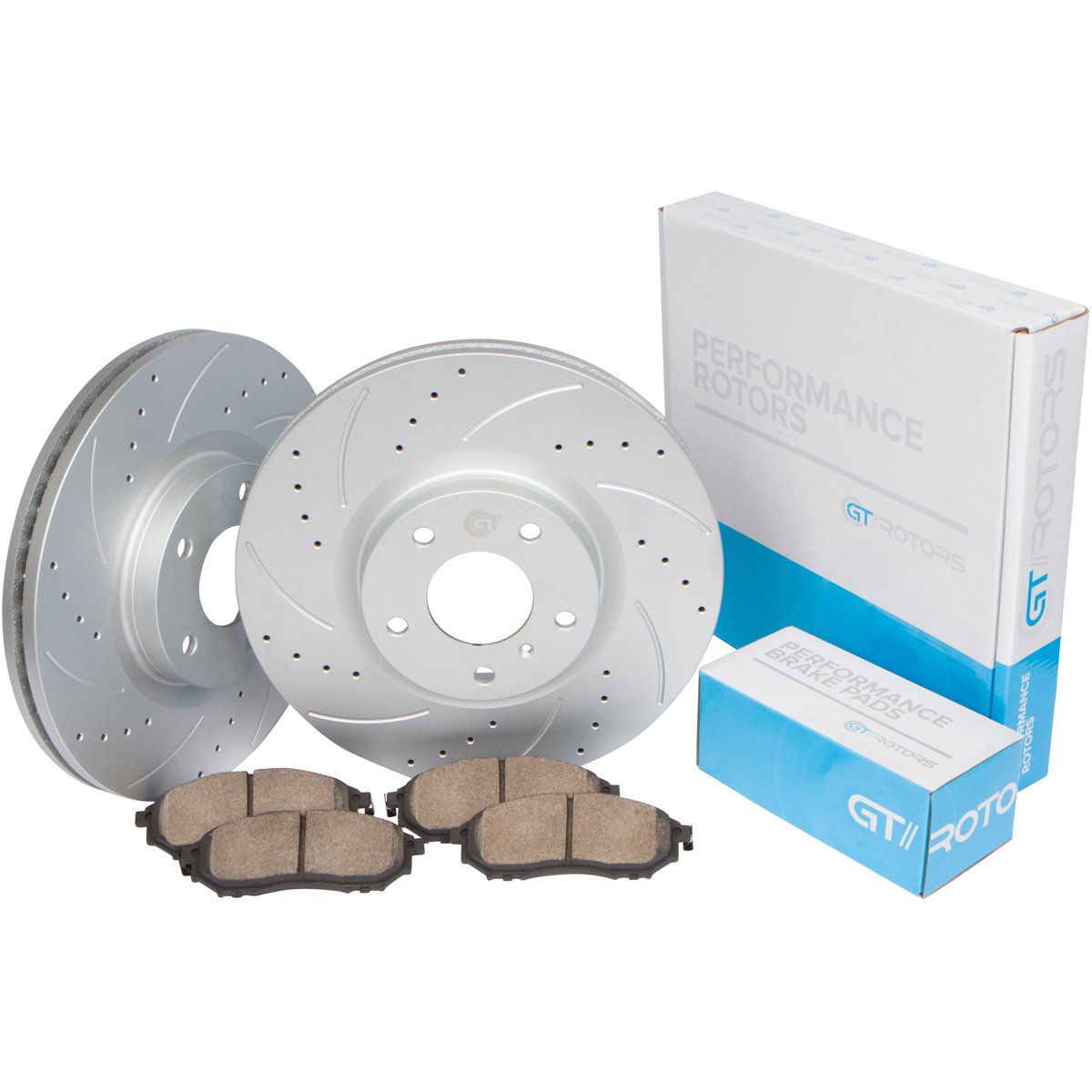 GT//Rotors Drilled & Slotted Brake Disc Rotors with Ceramic Pads Kit for Lexus IS250 2009-2013 & GS300 2006 - High Performance Braking System for Daily Driving and Track Use