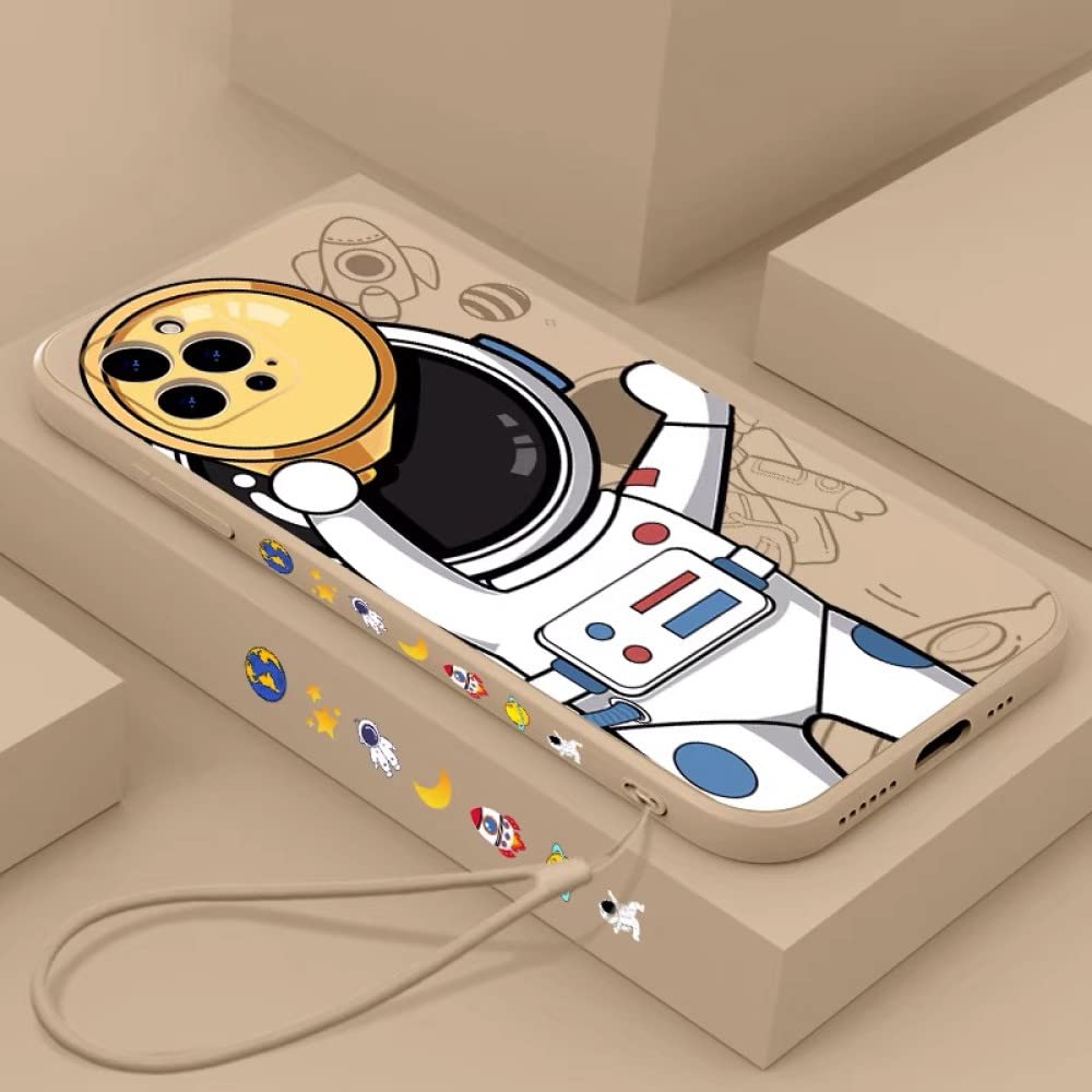 **Astronaut Phone Case for iPhone 13/12/11 Pro Max/XS Max/XR/X/8/7 Plus - Soft Silicone Bumper Cover with Lanyard - Cute Space-Themed Protective Case for Work, Travel & Everyday Use**