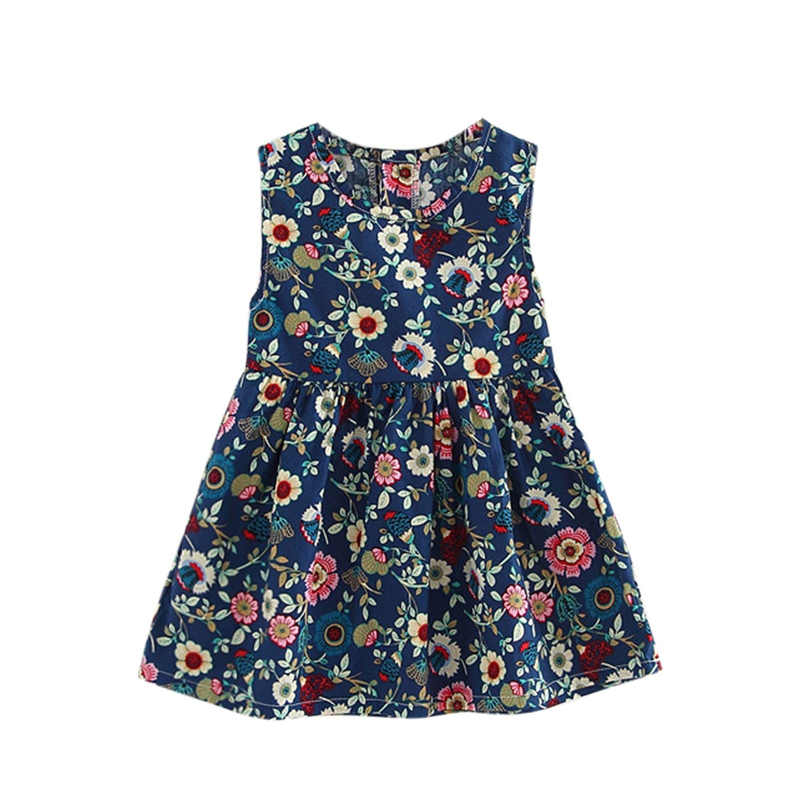 **Girls Floral Sundress - Sleeveless Summer Dress for Kids, Princess Print, Size 5 - Perfect for Beach, Party & Outdoor Play**