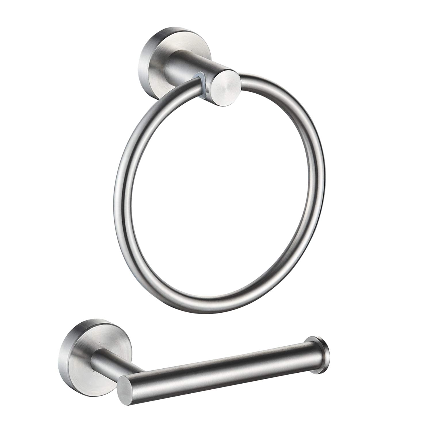 Stainless Steel Bathroom Set - 2-Pc Towel & Toilet Paper Holder for Wall Mount - Brushed Steel Hardware for Modern Bathrooms