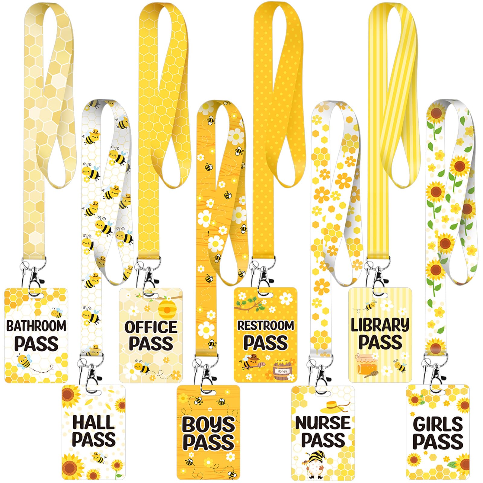 Unbreakable School Lanyards 8-Pack - Bee Style for Classroom, Office & Nurse Use