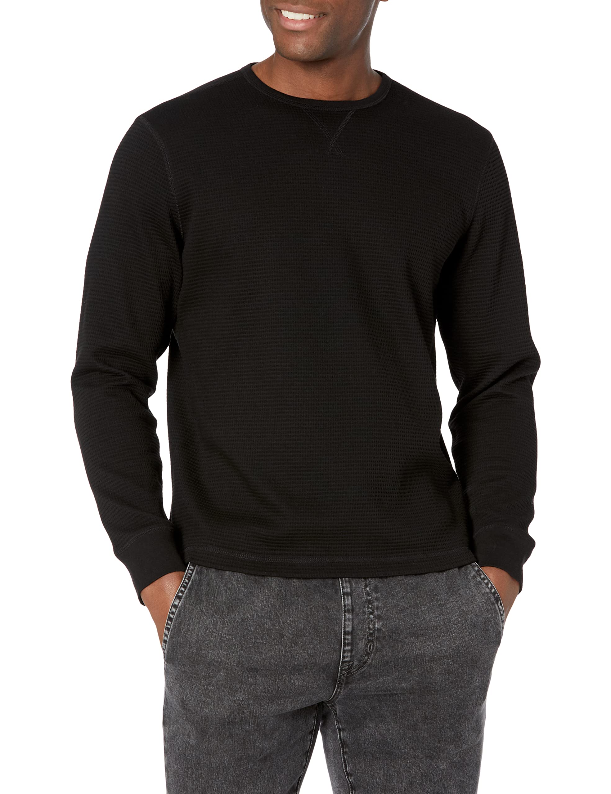 GUESS Men's Long Sleeve Hudson Waffle Crew Sweatshirt - Soft Cotton Pullover for Casual Wear, Work & Outdoor Activities