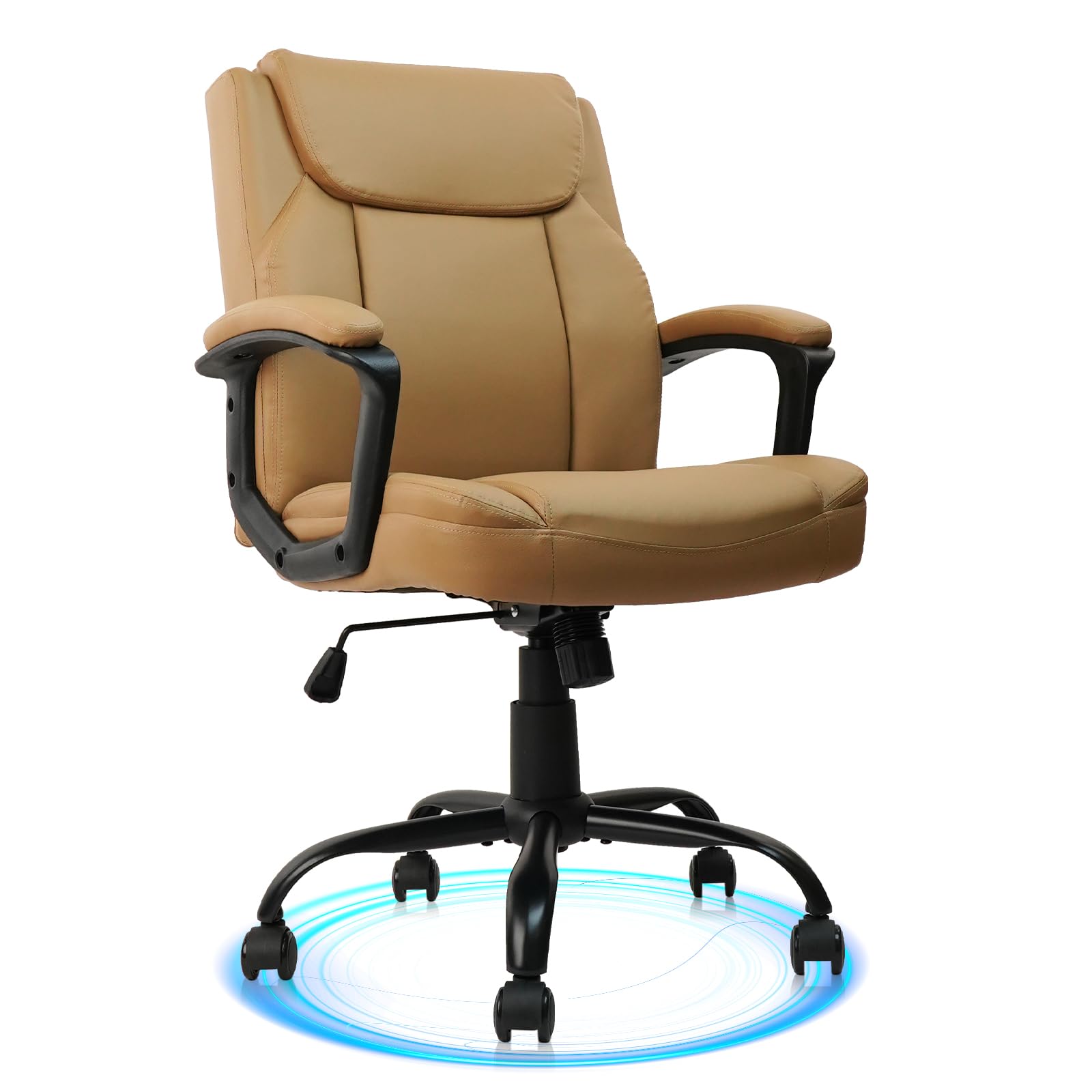 CLATINA Brown PU Leather Executive Office Chair - Adjustable Height, Swivel, Mid-Back with Thick Cushion & Fixed Armrests - Ergonomic Computer Chair for Home & Office Workspace (1 Pack)