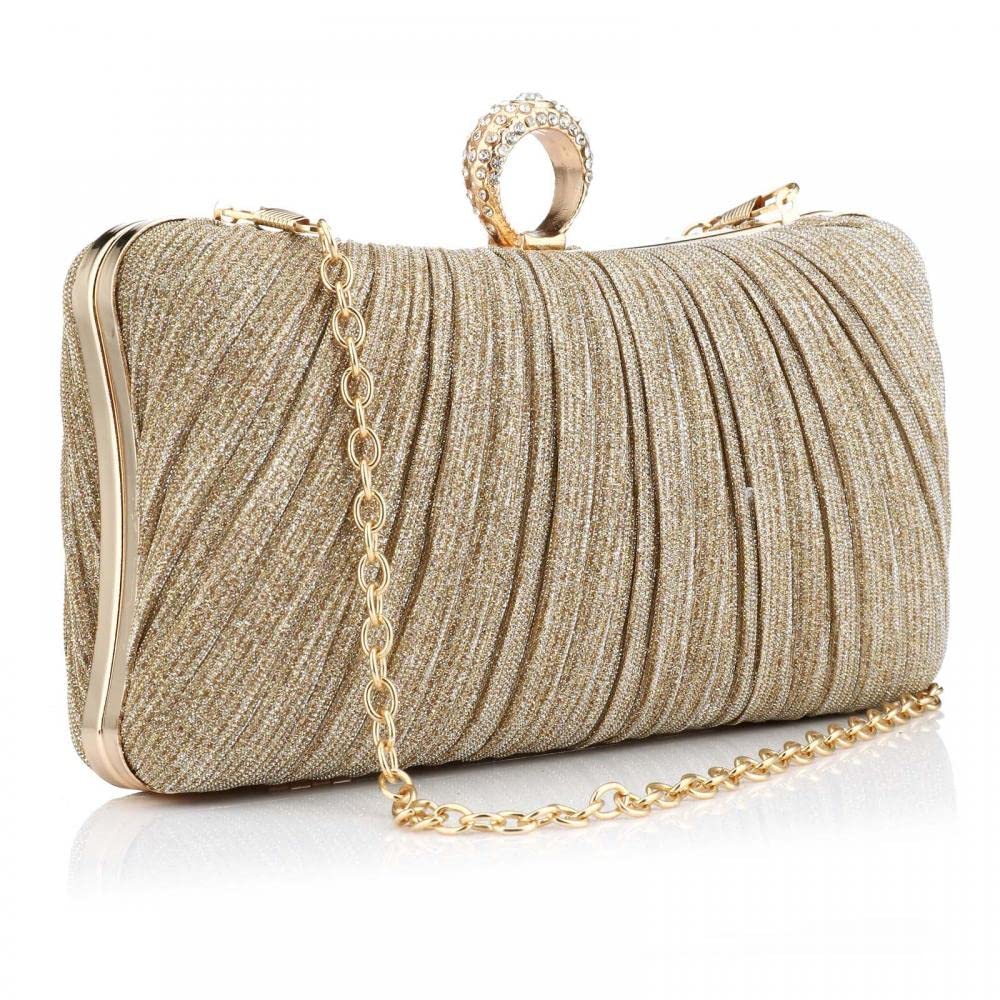 Simcat Women's Gold Glitter Clutch Purse - Elegant Pleated Evening Handbag for Formal Events, Bridal Wedding, Prom & Special Occasions | Perfect for Parties, Dinners & Date Nights