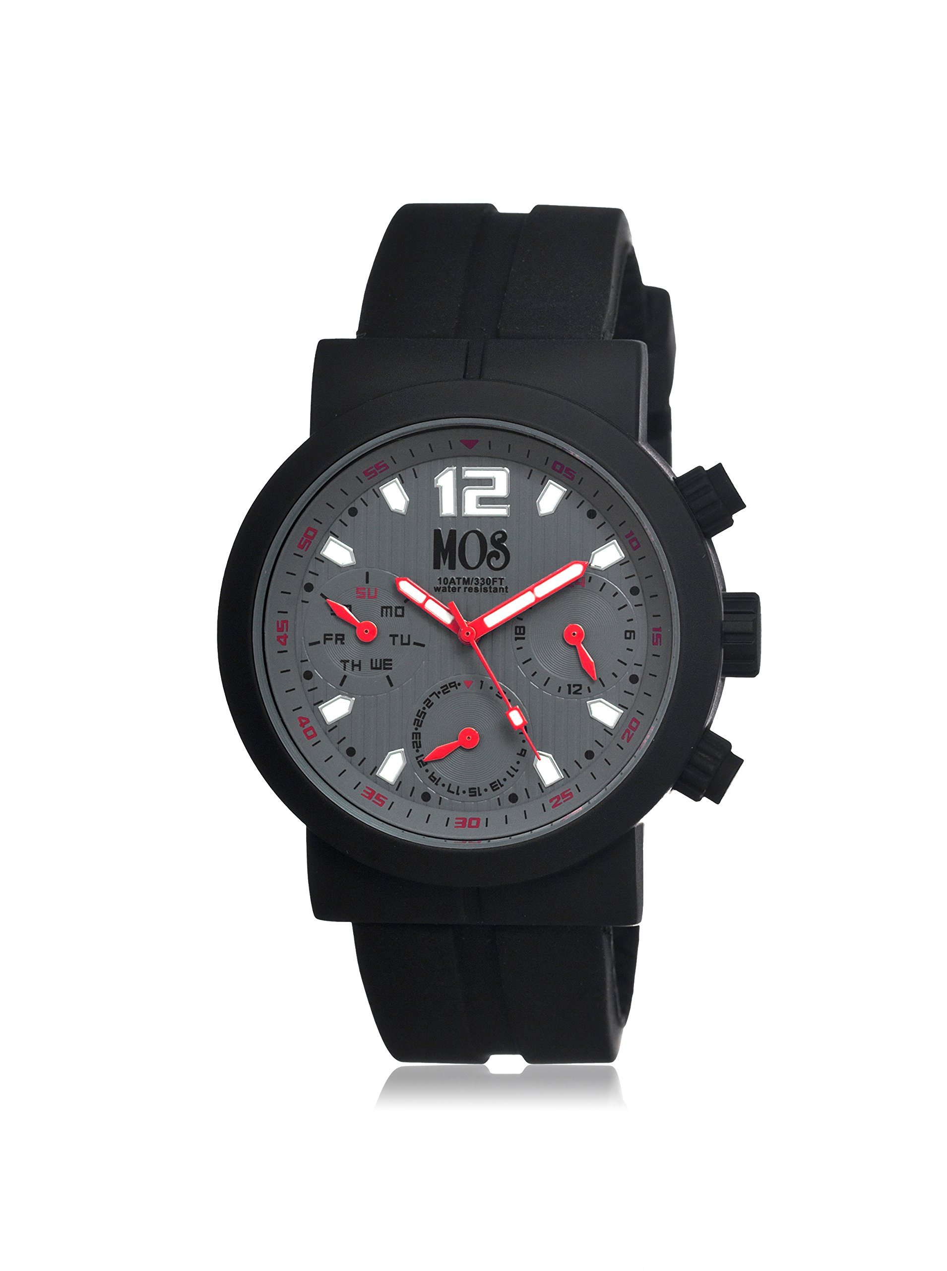 MOS Santiago Men's Quartz Watch with Date Display - Black Silicone Band - Water Resistant Casual & Dress Watch for Everyday Wear, Office, and Outdoor Activities