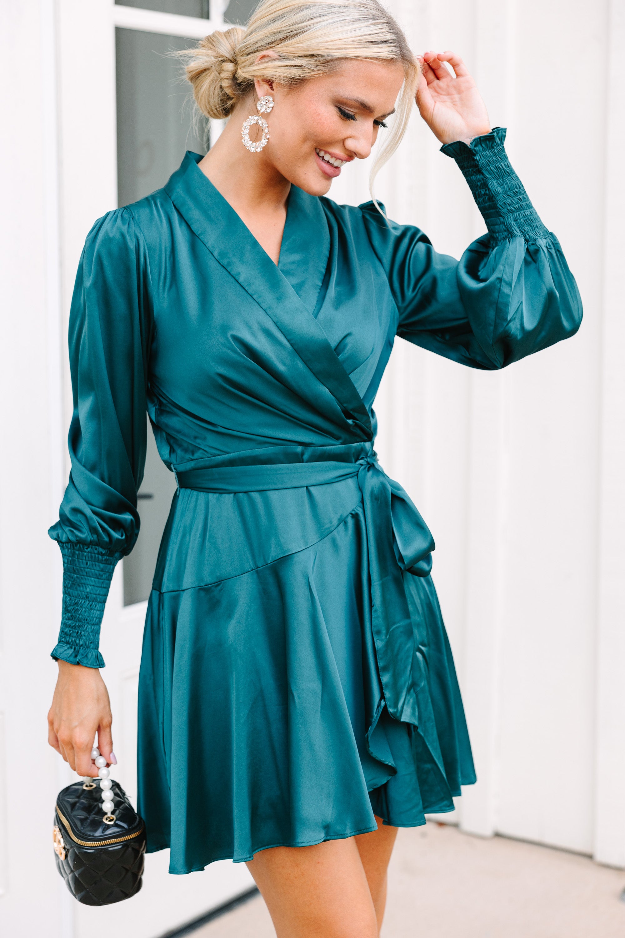 Fate: Just You Wait Teal Blue Satin Wrap Dress - Elegant Women's Formal Evening Gown for Parties, Weddings & Special Occasions