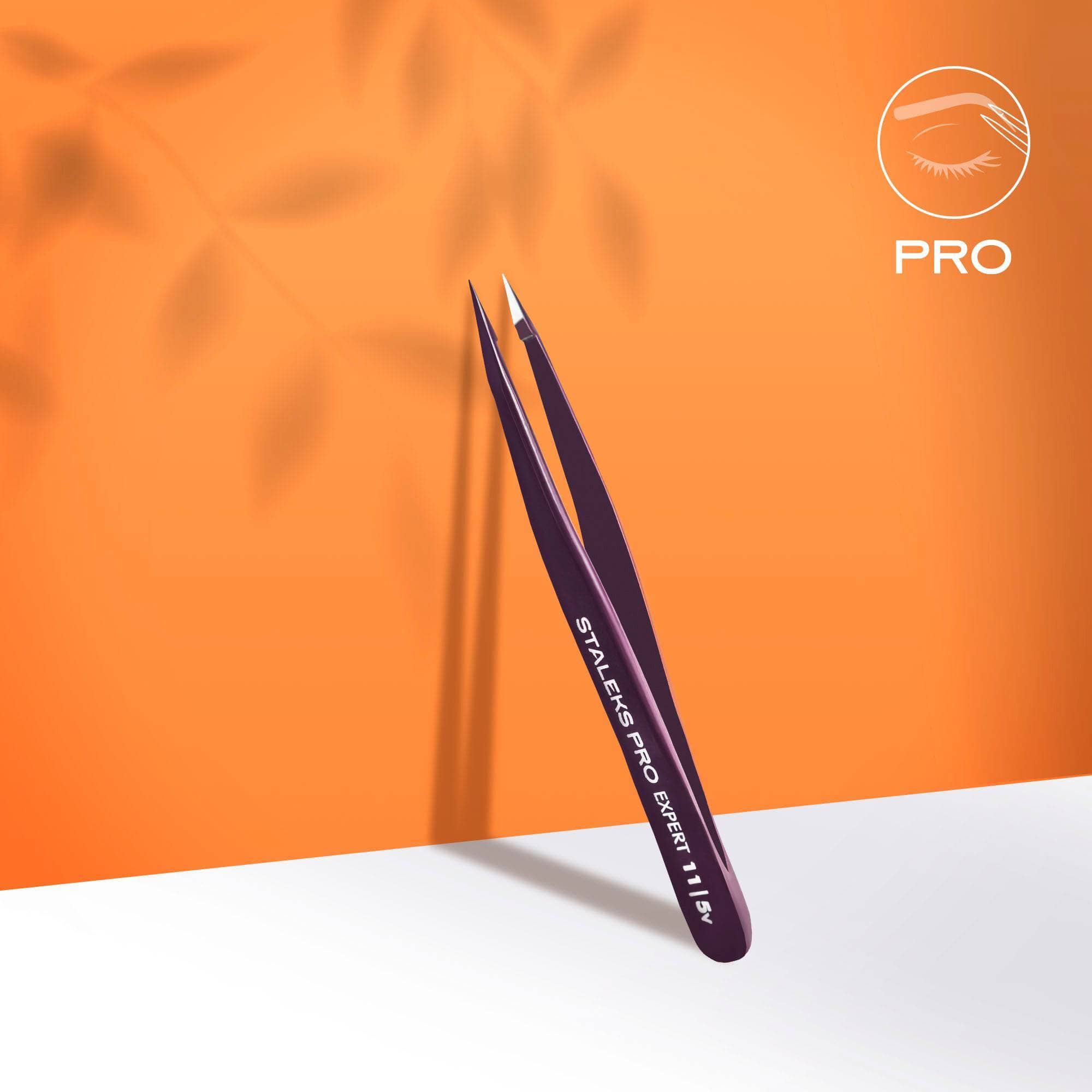 Staleks Expert 11 Eyebrow Tweezers - Pointed Tip for Precise Plucking, Violet Color - Perfect for Salon, Home & Travel Grooming