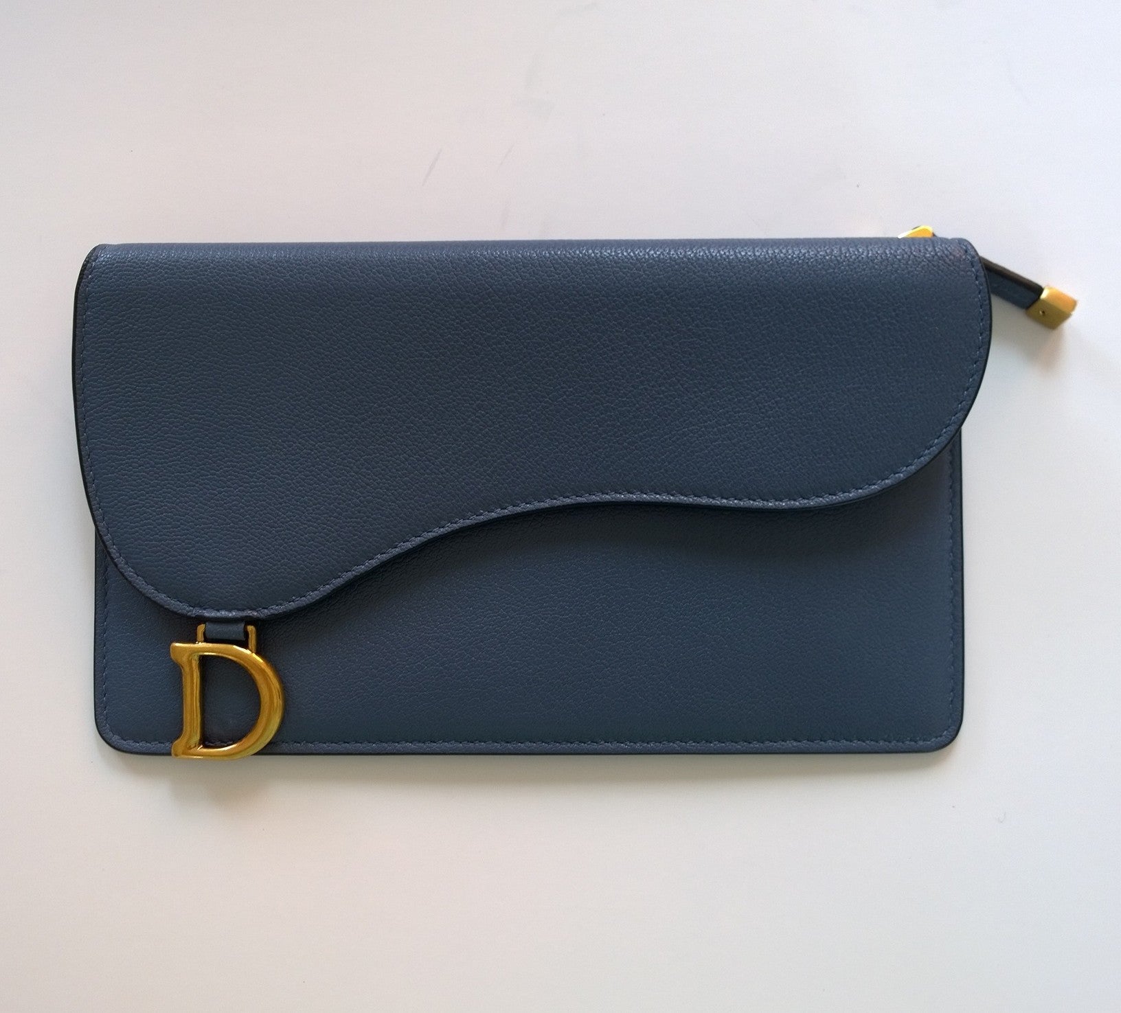Christian Dior Saddle Long Wallet Clutch Pouch in Blue Leather - Luxury Women's Crossbody Bag for Everyday Use & Special Occasions