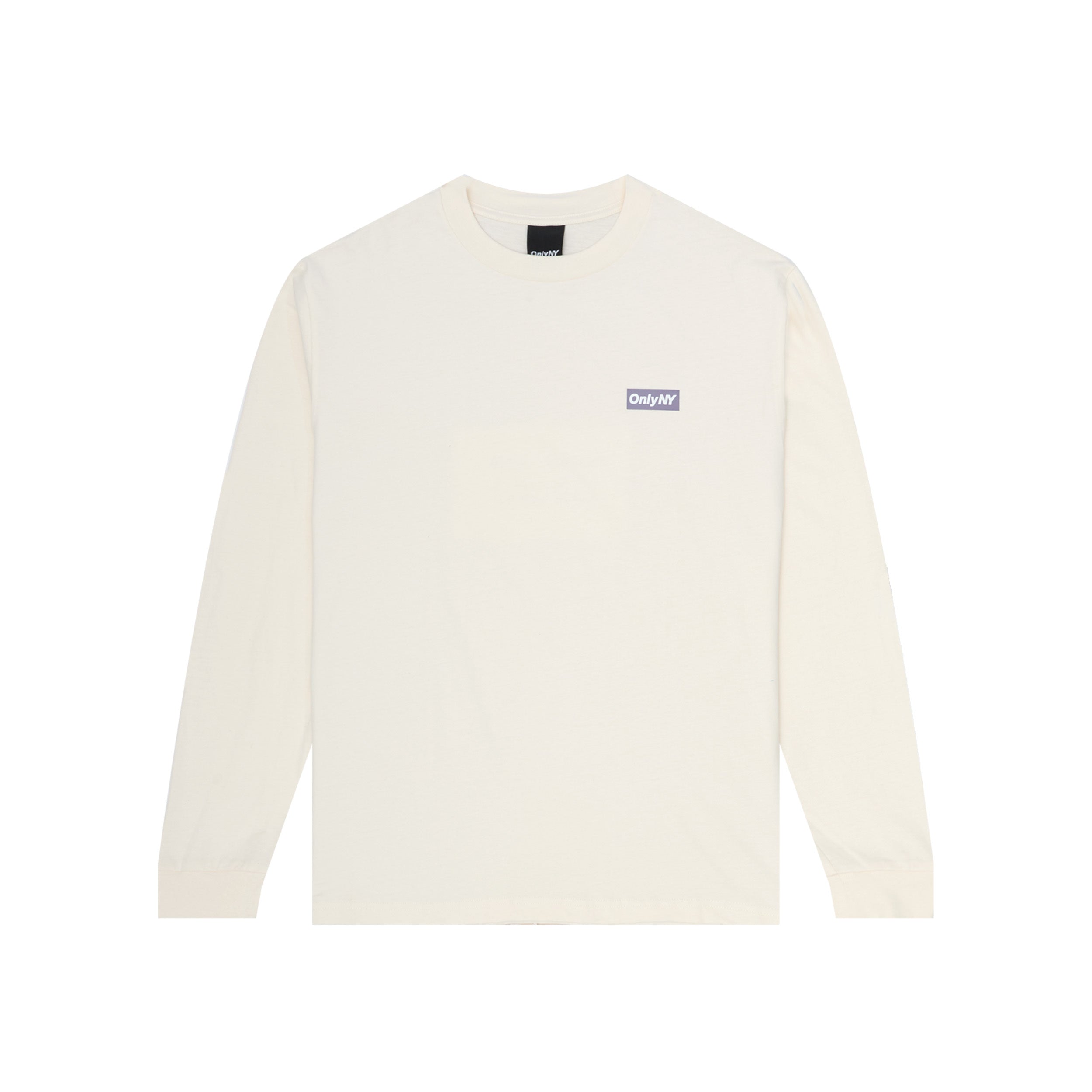 Only NY Block Logo Long Sleeve T-Shirt for Men & Women | Soft Cotton Crewneck Top in Natural/Dusty Purple | Casual Streetwear for Everyday Wear, Outfits & Layering