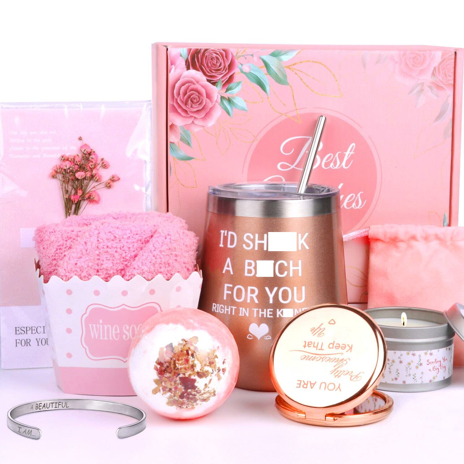 Best Friend Birthday Gifts for Women - Unique Sister Gifts, Funny Spa Bath Makeup Wine Tumbler & Scented Candle for Friends, Sister, Mom, Wife, Girlfriend - Perfect for Christmas, Anniversaries & Relaxation at Home