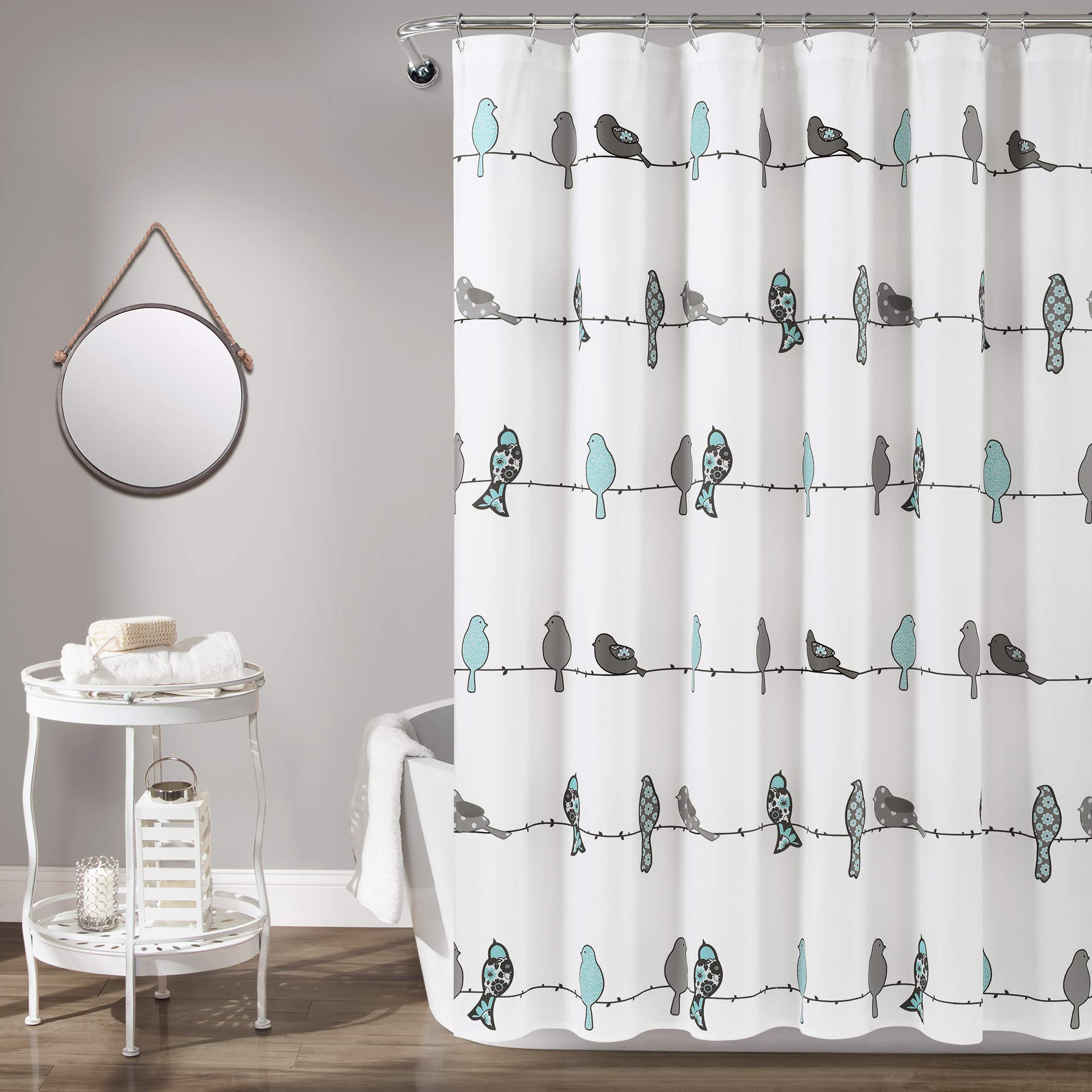 Lush Decor Floral Animal Bird Shower Curtain - Blue Grey Brown for Bathroom Decor