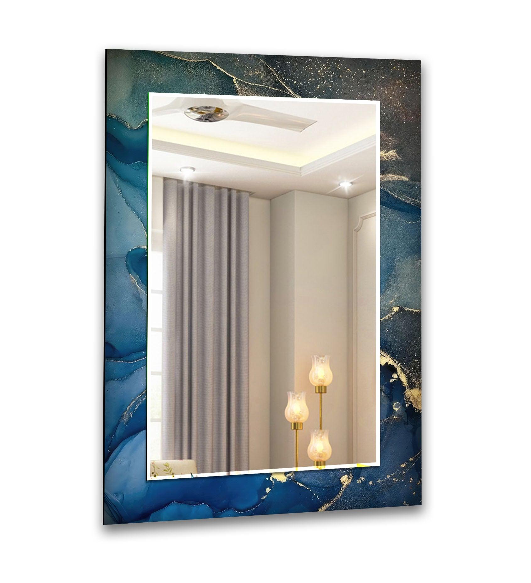 Blue Marble Wall Mirrors - Elegant Decorative Round Mirror for Living Room, Bedroom & Bathroom | Shatterproof & Stylish Home Decor Accent