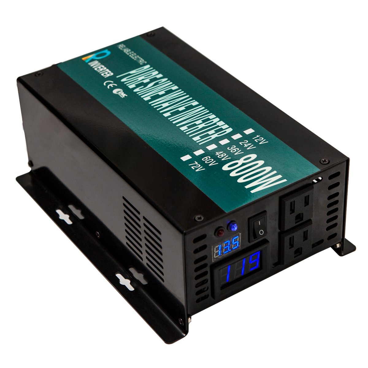 800W Pure Sine Wave Solar Power Inverter 12V DC to 120V AC with LED Display - Reliable & Durable for Off-Grid Solar Systems, RVs, Camping & Emergency Power Backup (Model RBP80012B1)