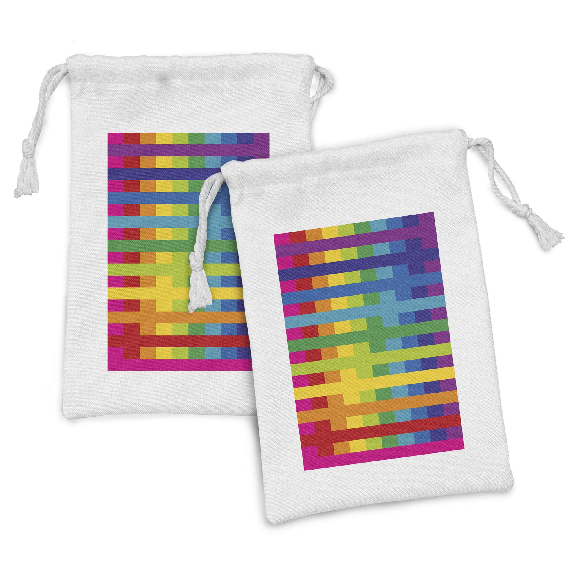Ambesonne Rainbow Fabric Pouch Set of 2 - Vibrant Geometric Print Small Drawstring Bags (9