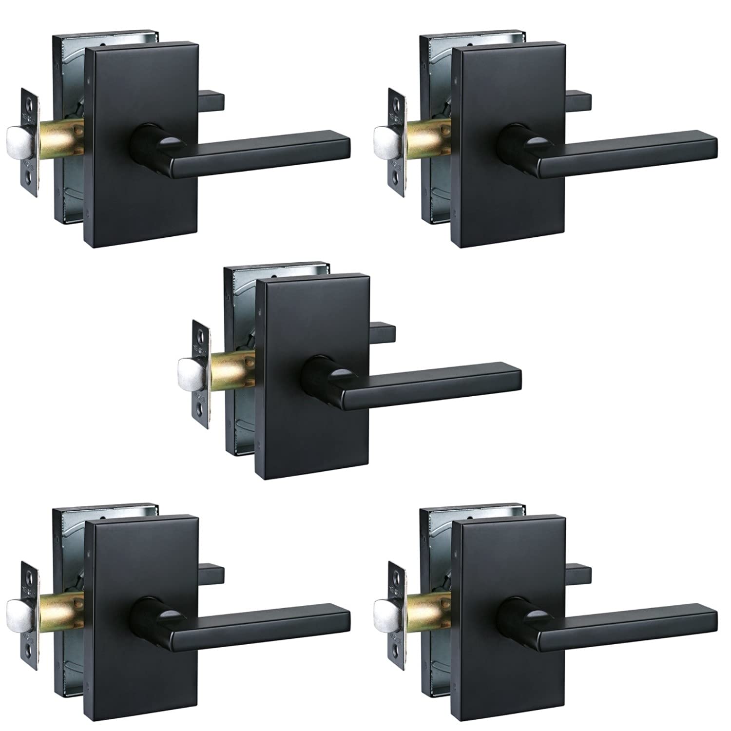 HISAFE Heavy Duty Door Lever - 5 Pack, Left/Right Hand, Matt Black for Hall & Closet
