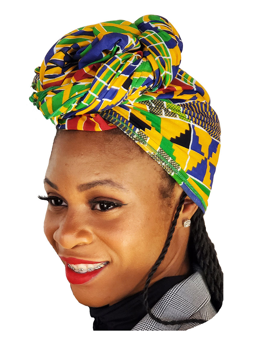 Authentic Kente African Print Head Wrap - Stylish & Versatile Hair Accessory for Women - Perfect for Weddings, Parties, and Cultural Events