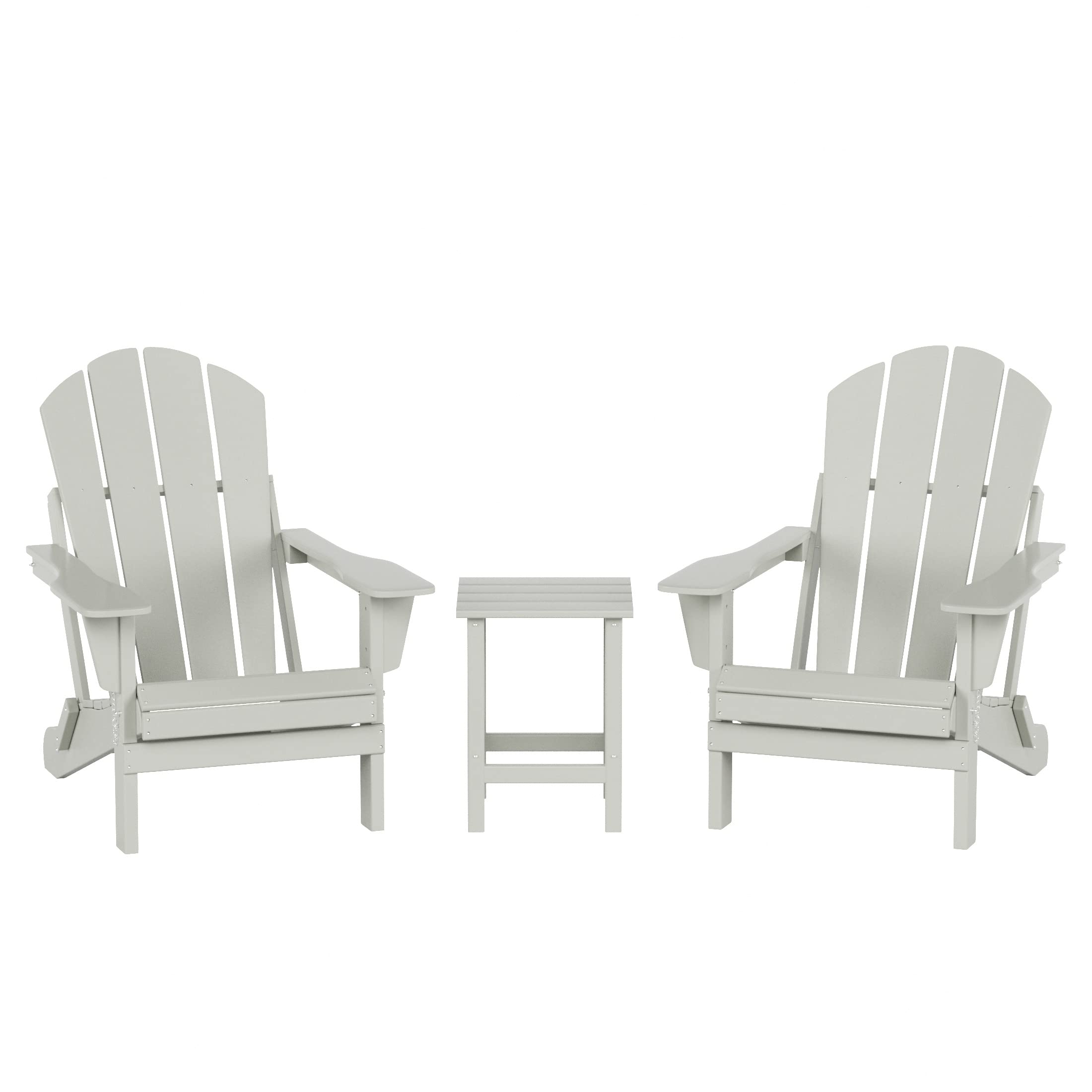 WO Home Furniture 3-Piece Adirondack Chair Set with Side Table - Outdoor Folding Chairs & End Table - Weather & UV Resistant - Perfect for Lawn, Garden, Bonfire, Balcony, Patio & Backyard (Sand Color)