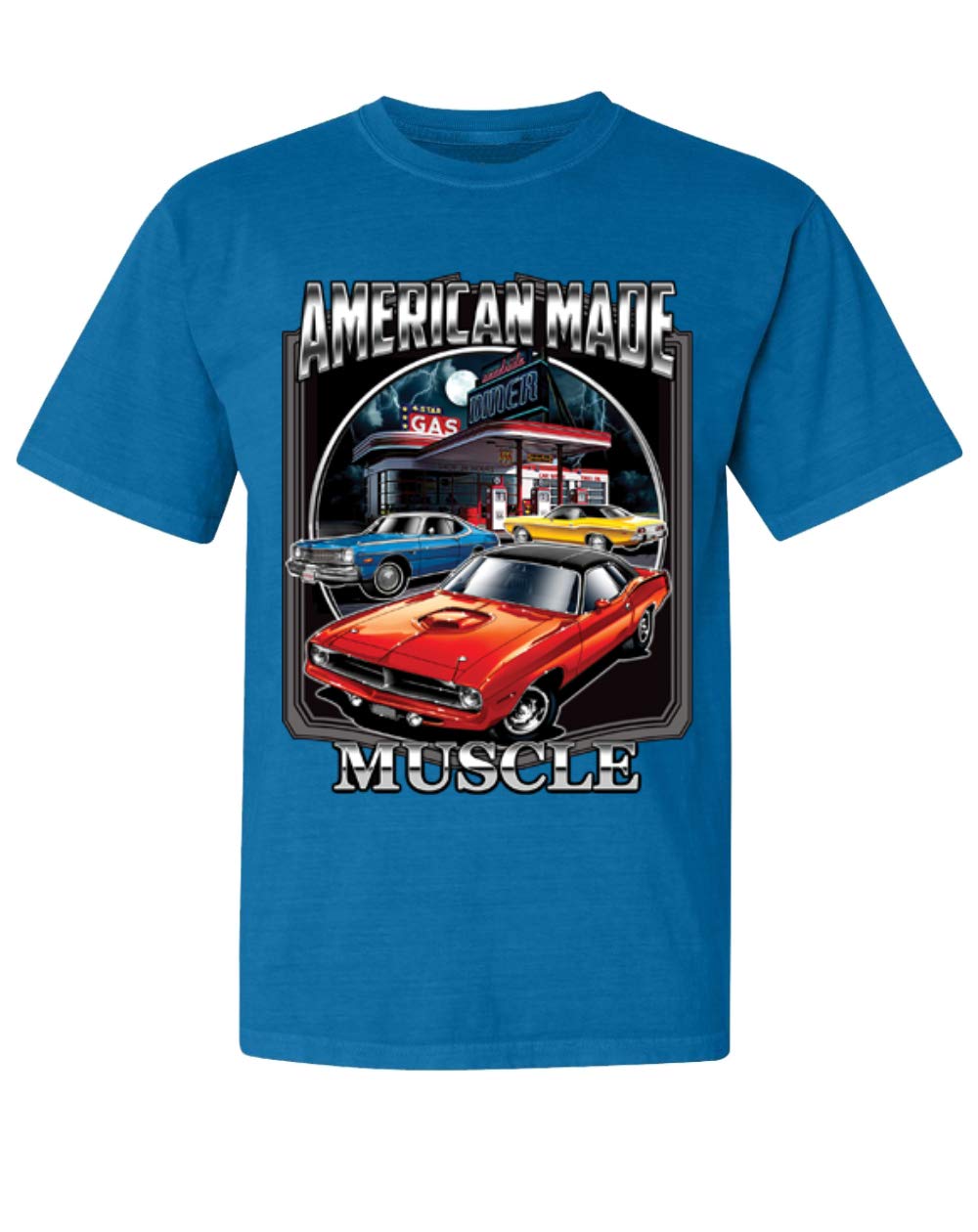 Vintage Dodge Racing Muscle Cars & Trucks Graphic T-Shirt - American Made Garment-Dyed Washed Look Short Sleeve Tee - Perfect for Car Enthusiasts & Casual Streetwear