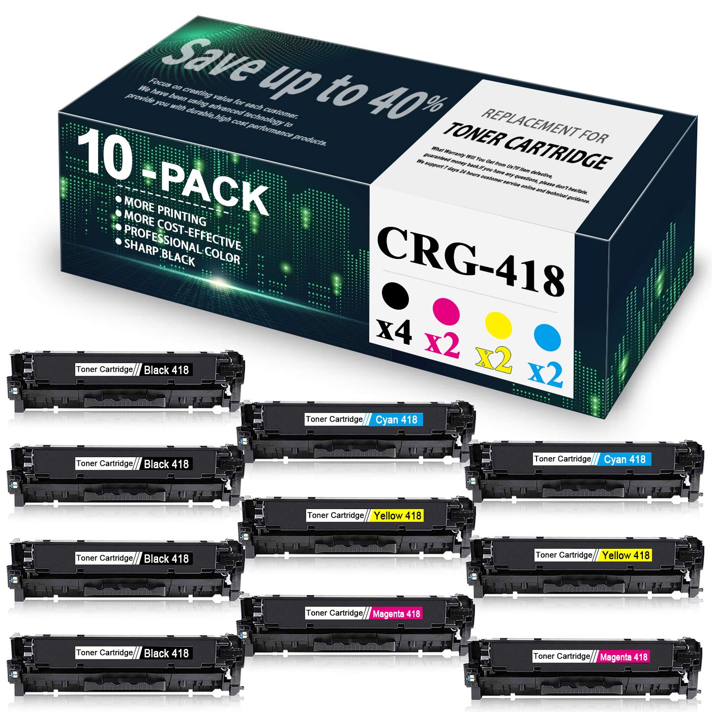 10-Pack CRG-418 Toner Cartridges for Canon Printers - Office & Home Use