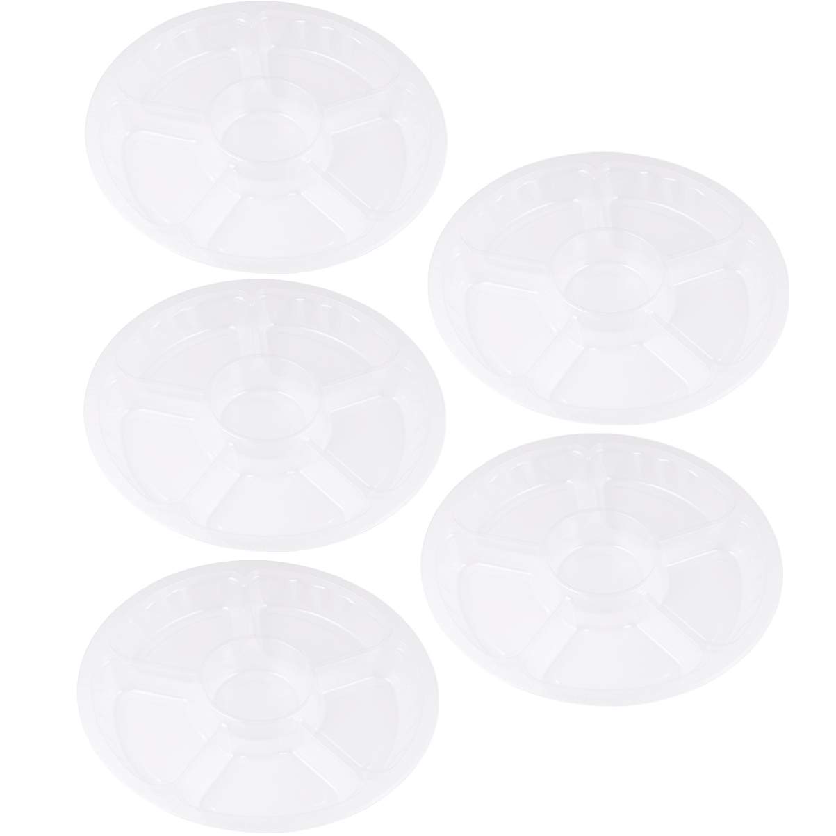 5-Piece Round Plastic Food Storage Containers with Lids - Airtight Appetizer Trays, Serving Platters for Snacks, Veggies & Fruits - Perfect for Parties, Picnics & Meal Prep