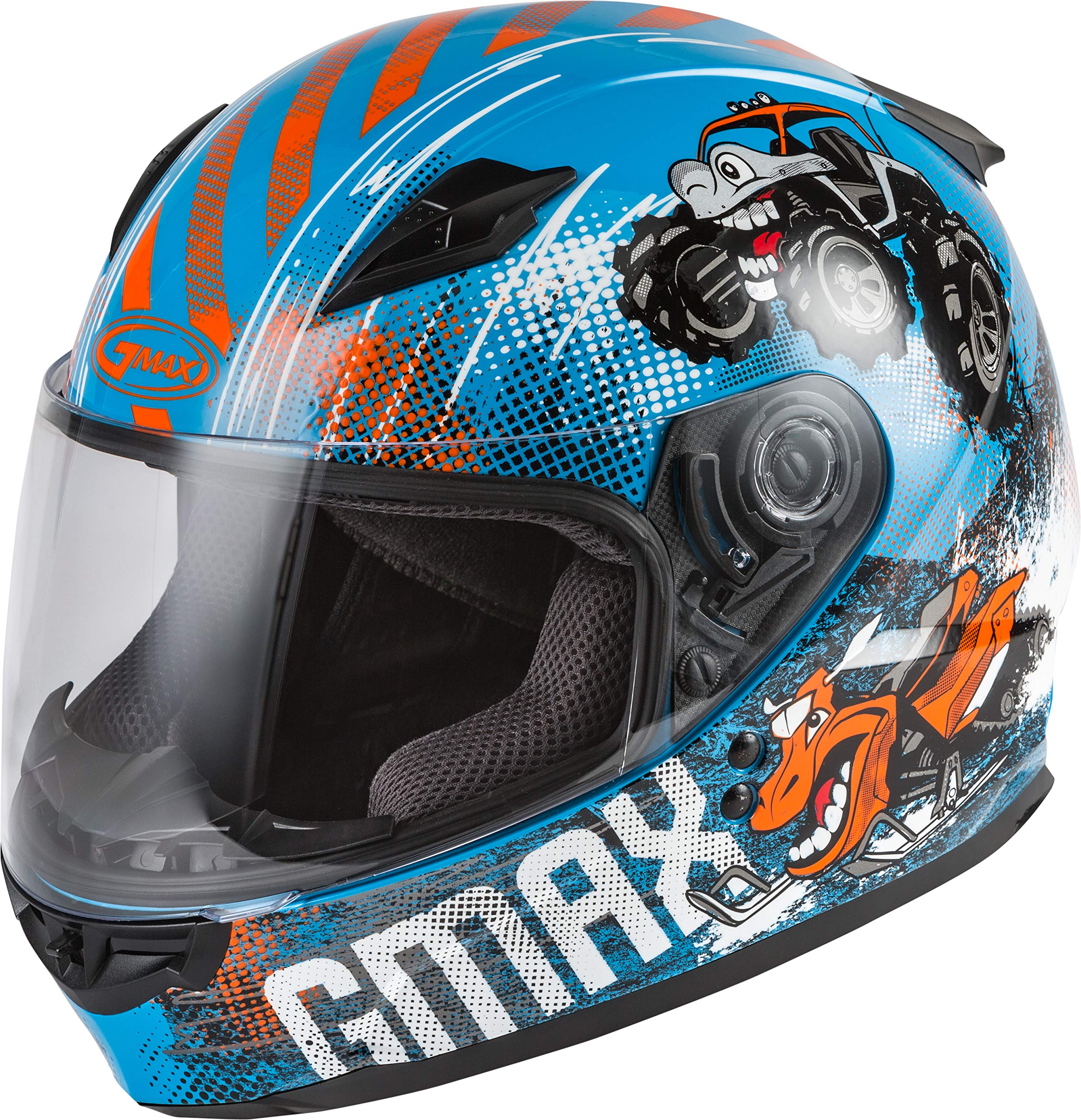 GMAX GM-49Y Beasts Youth Full-Face Motorcycle Helmet - DOT Approved for ATV, Dirt Bike & Street Riding - Lightweight & Ventilated (Blue/Orange/Grey) - Perfect for Off-Road Adventures, Motocross & Daily Commuting