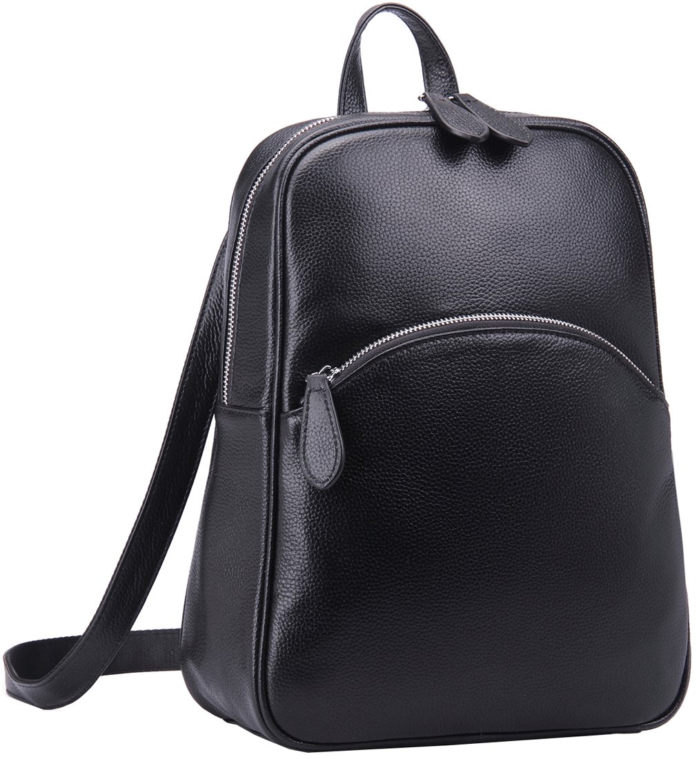HESHE Genuine Leather Backpack for Women - Convertible Shoulder Bag & Small Casual Daypack - Stylish Crossbody Purse for Work, Travel & Everyday Use (Black)