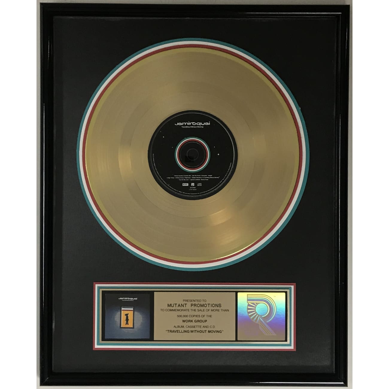Jamiroquai Travelling Without Moving RIAA Gold Album Award - Certified Music Collectible for Vinyl Enthusiasts & Home Decor