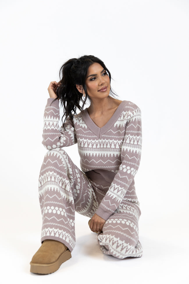 Charming Mocha & Ivory Fair Isle Lounge Set - Cozy Winter Loungewear for Women | Perfect for Relaxing at Home, Lounging & Staycation Outfits