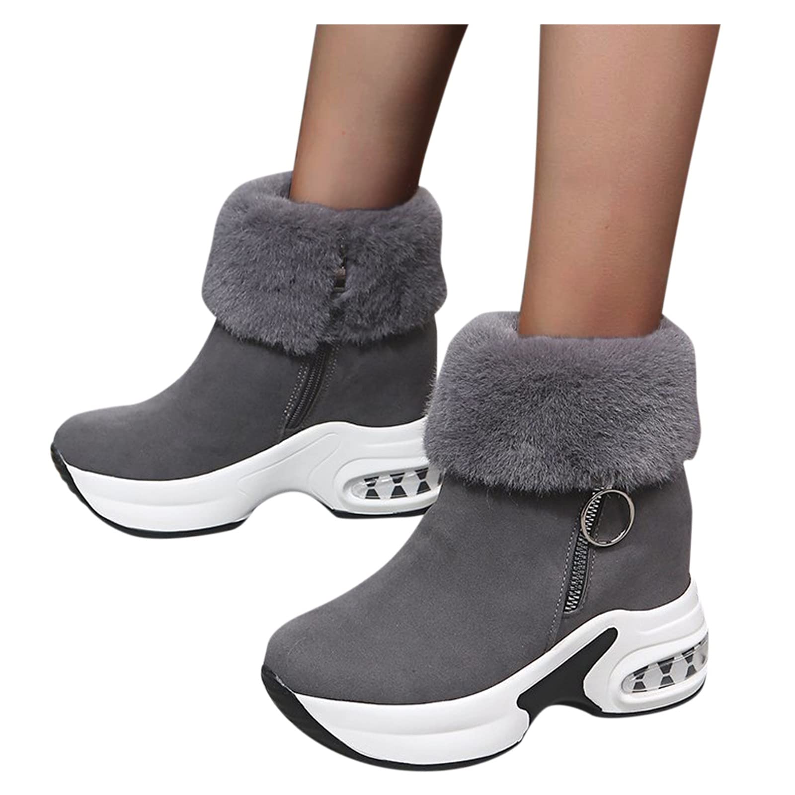 Women's Wide Width Ankle Booties - Winter Snow Boots with Wedge Platform, Breathable Furry Thermal Insulation | Slip-On Casual Sneaker Boots with Zipper Support | Perfect for Snowy Weather, Outdoor Activities & Fashion Streetwear