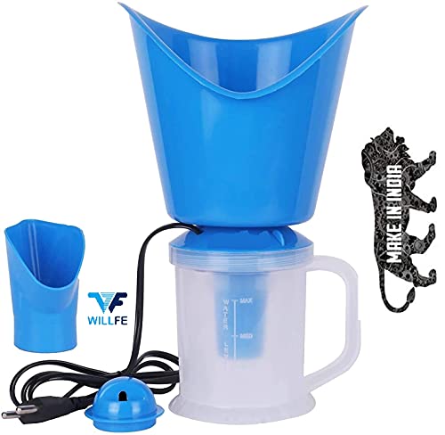 WILLFE 3-in-1 Vaporizer Steam Inhaler for Cold & Cough Relief - Facial & Nasal Steam Therapy with Plastic Sauna Mask (Blue) - Perfect for Home Use, Sinus Congestion, and Relaxation