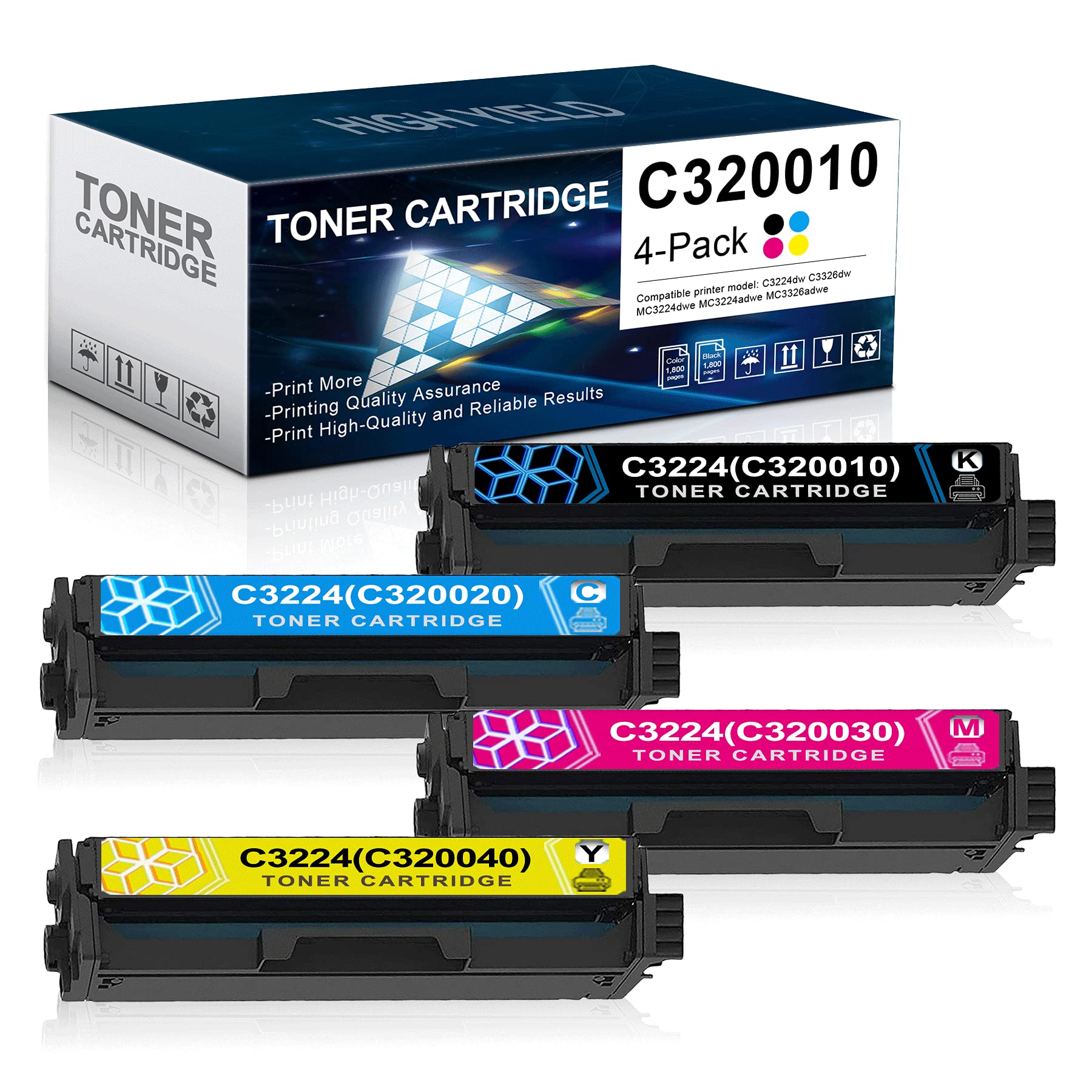 Lexmark C3224 Toner Cartridge 4-Pack (BK+C+Y+M) for Home & Office Printers
