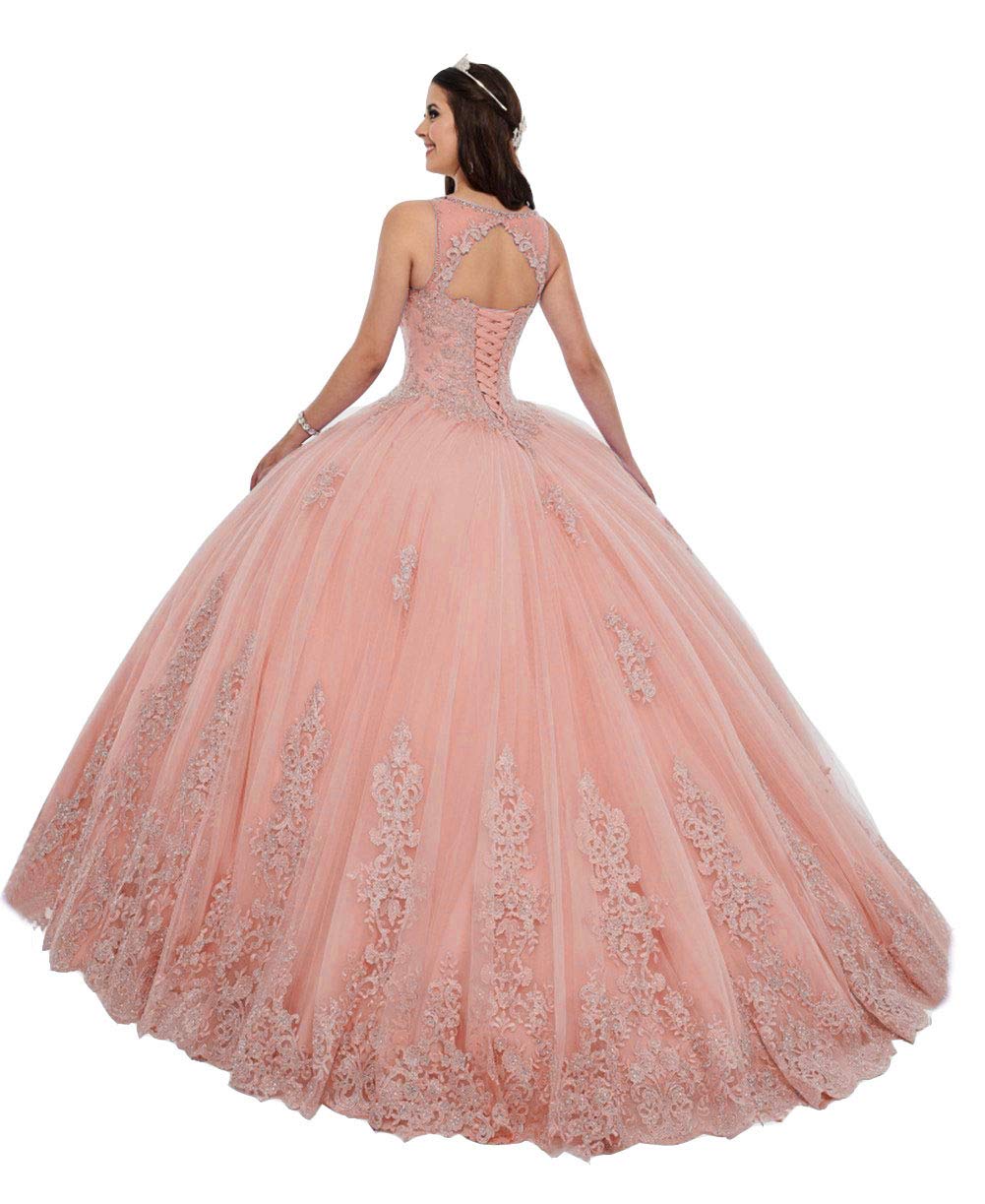 Emanni Women's Sleeveless Quinceanera Dress with Embroidery & Beading - Sweet 16 Party Dress for Girls, Evening Formal Gown in Blush Pink - Perfect for Quinceañeras, Proms, Weddings & Special Occasions