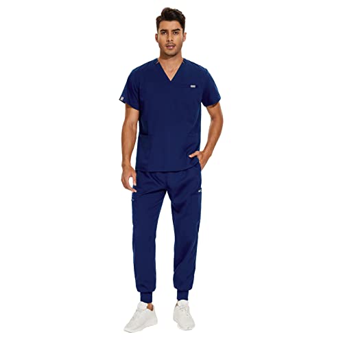 VIAOLI Men's Scrubs Set - V-Neck Top & Jogger Pants with 8 Pockets | Medical Uniform for Nurses, Doctors & Healthcare Professionals | Comfortable Workwear for Hospital Shifts & Clinical Duties