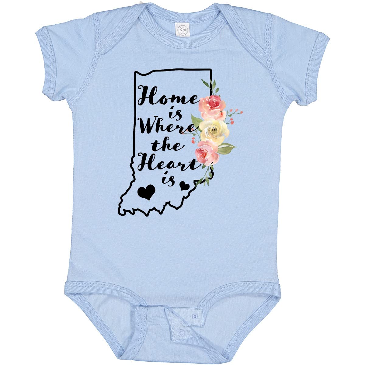 Inktastic Indiana Home is Where The Heart is Watercolor Baby Bodysuit - Soft Cotton Onesie for Newborns, Infants & Toddlers - Perfect for Family Photos, Holidays & Everyday Wear