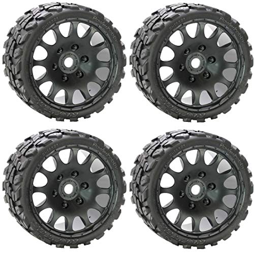 Powerhobby Scorpion Belted Monster Truck RC Tires & Wheels Set (4-Pack) - 17mm Hex, Sport Compound for Arrma Outcast, Kraton, Talion, Notorious, Fazon - Perfect for Off-Road Racing & Speed Runs