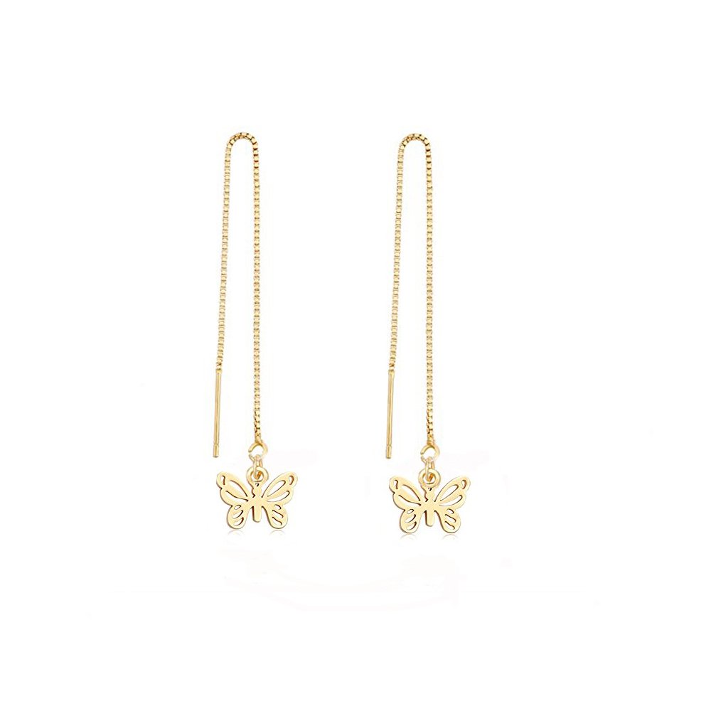 Rose Gold Butterfly Threader Drop Earrings for Women & Girls - Dainty Dangle Jewelry for Parties, Weddings & Everyday Wear