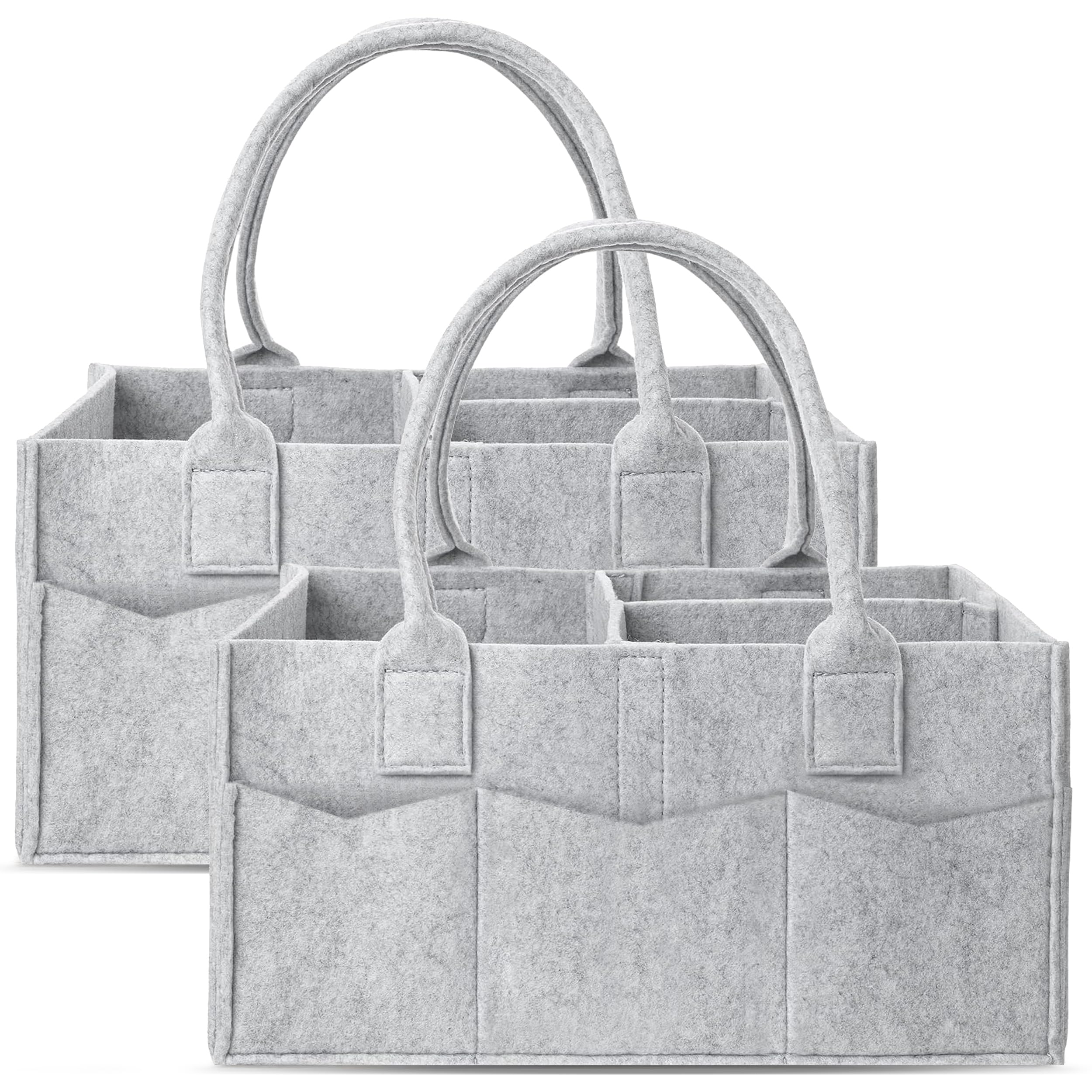 2 Pack Cute Castle Diaper Caddy Organizer - Portable Baby Storage Bin with Handle for Nursery & Car - Baby Gift Basket for Girls & Boys (Grey) - Perfect for Diaper Storage, Baby Essentials & On-the-Go Organization