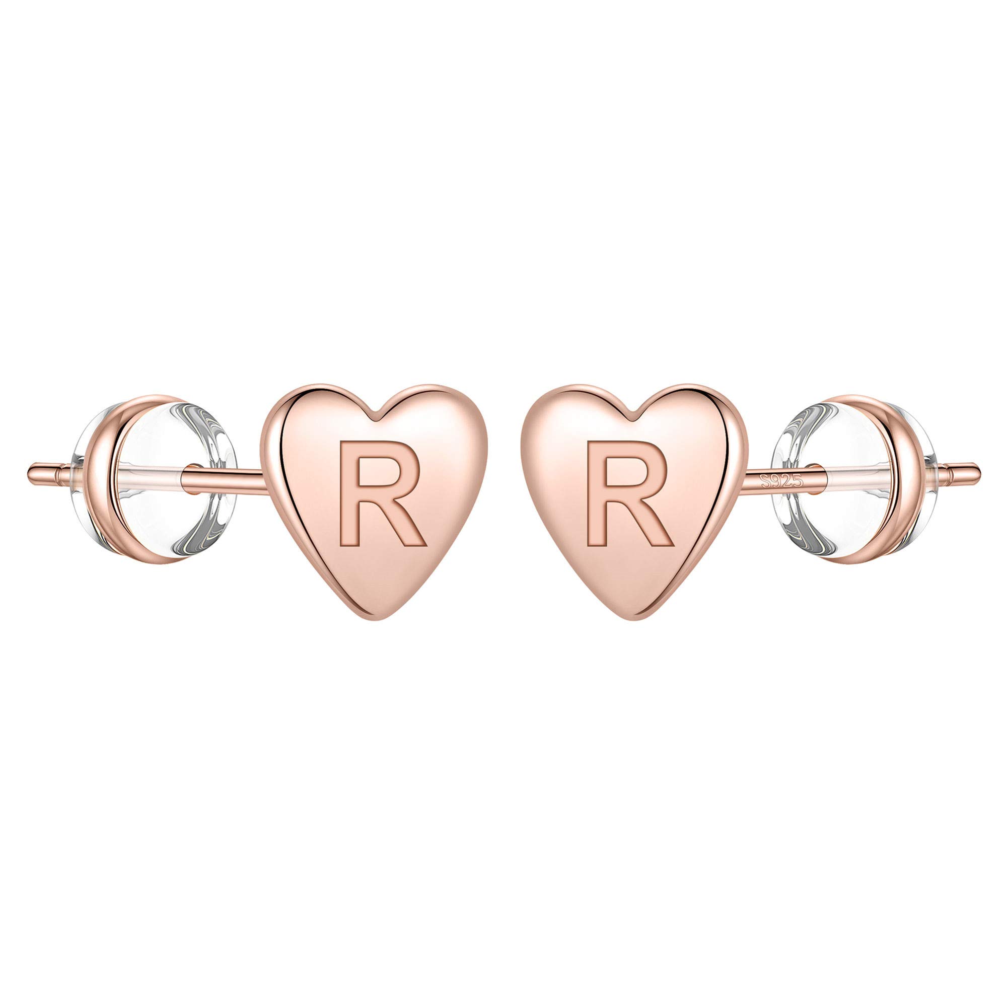 S925 Sterling Silver Heart Initial Stud Earrings for Women & Girls - Hypoallergenic Alphabet Letter Jewelry Gifts for Sensitive Ears | Birthday, Valentine's Day, Christmas Present