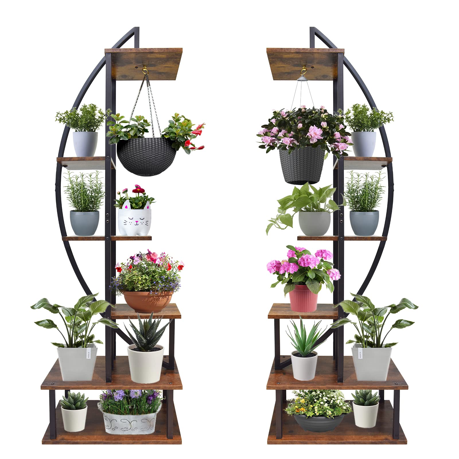 2-Pack 6-Tier Half Moon Metal Plant Stand - Indoor & Outdoor Tall Ladder Plant Shelf Holder for Large Plants - Perfect for Living Room, Balcony, Patio, Garden Decor - Ideal for Displaying Succulents, Flowers & Potted Plants