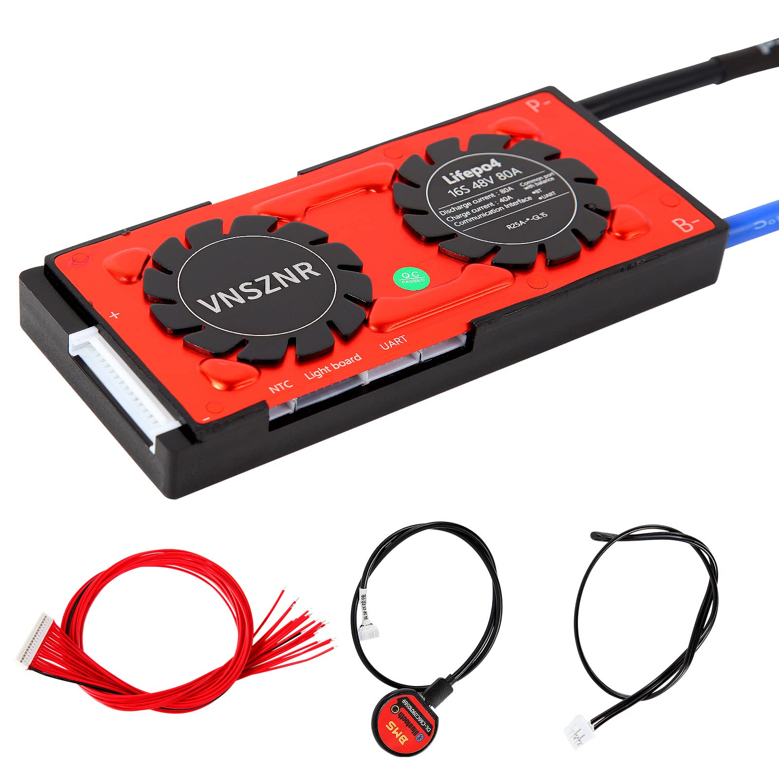 48V 16S 80A LiFePO4 Battery Management System (BMS) with Smart PCB, Balance Wires & Bluetooth Module - for Lithium Iron Phosphate Battery Packs in Solar Energy Storage, Electric Vehicles & Marine Applications