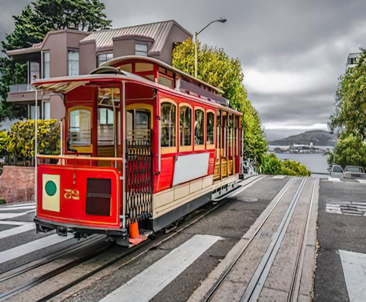 5D Diamond Painting Kit for Adults - Famous San Francisco Cable Car & Alcatraz View - 12x16 Inch DIY Gem Art with Drill & Dot Tools - Perfect Gift for Home Decor, Wall Art & Relaxation (Great for Stress Relief & Creative Hobbies)