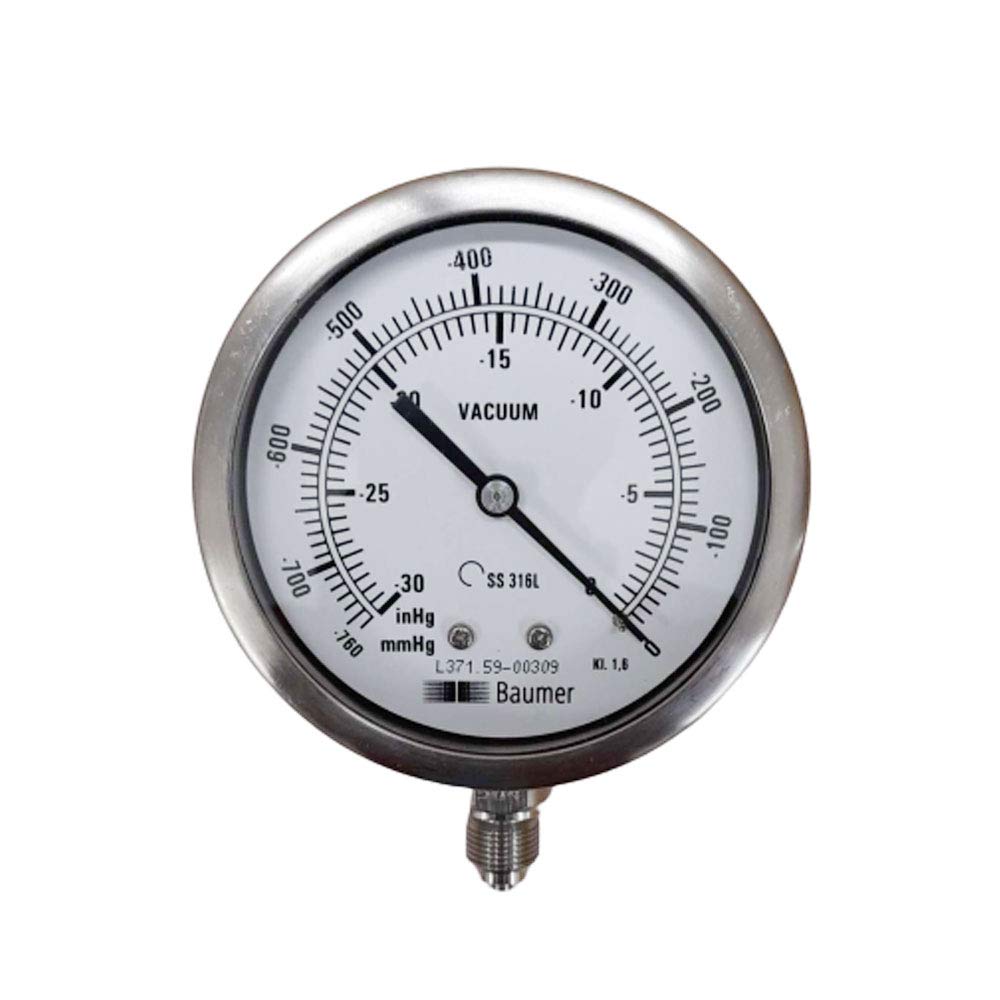 Baumer Vacuum Gauge 0 to -760 mmHg, 4 Inch Industrial Dial for Vacuum Pumps & Steam Plants - Perfect for HVAC Systems, Laboratory Equipment, and Industrial Process Control by INSTRUKART