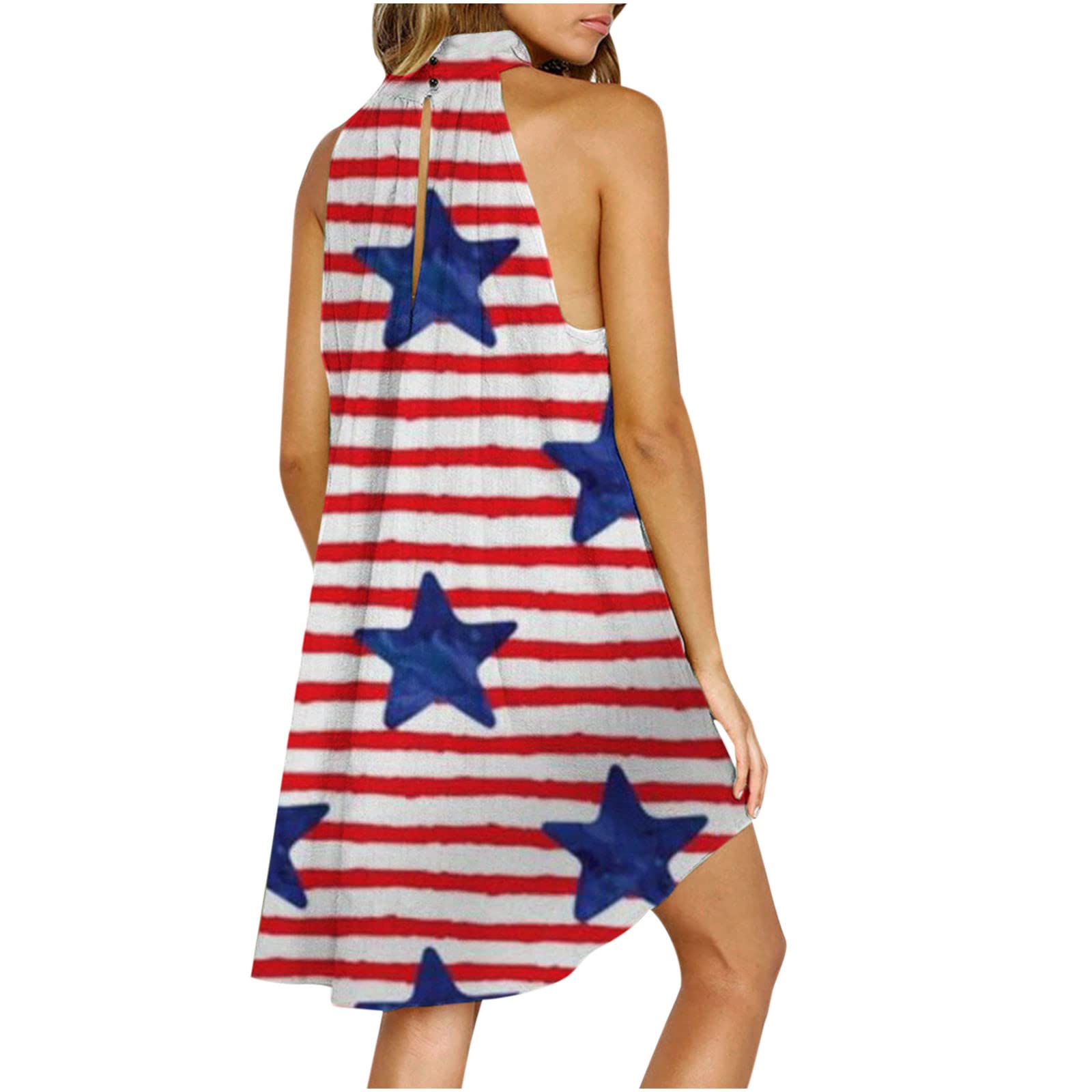 **Women's 4th of July Sundresses - Sleeveless Floral Print Summer Dresses 2024 | Casual Beachwear, BBQ Party Outfits & Patriotic Holiday Fashion**    （优化说明：   1. 将