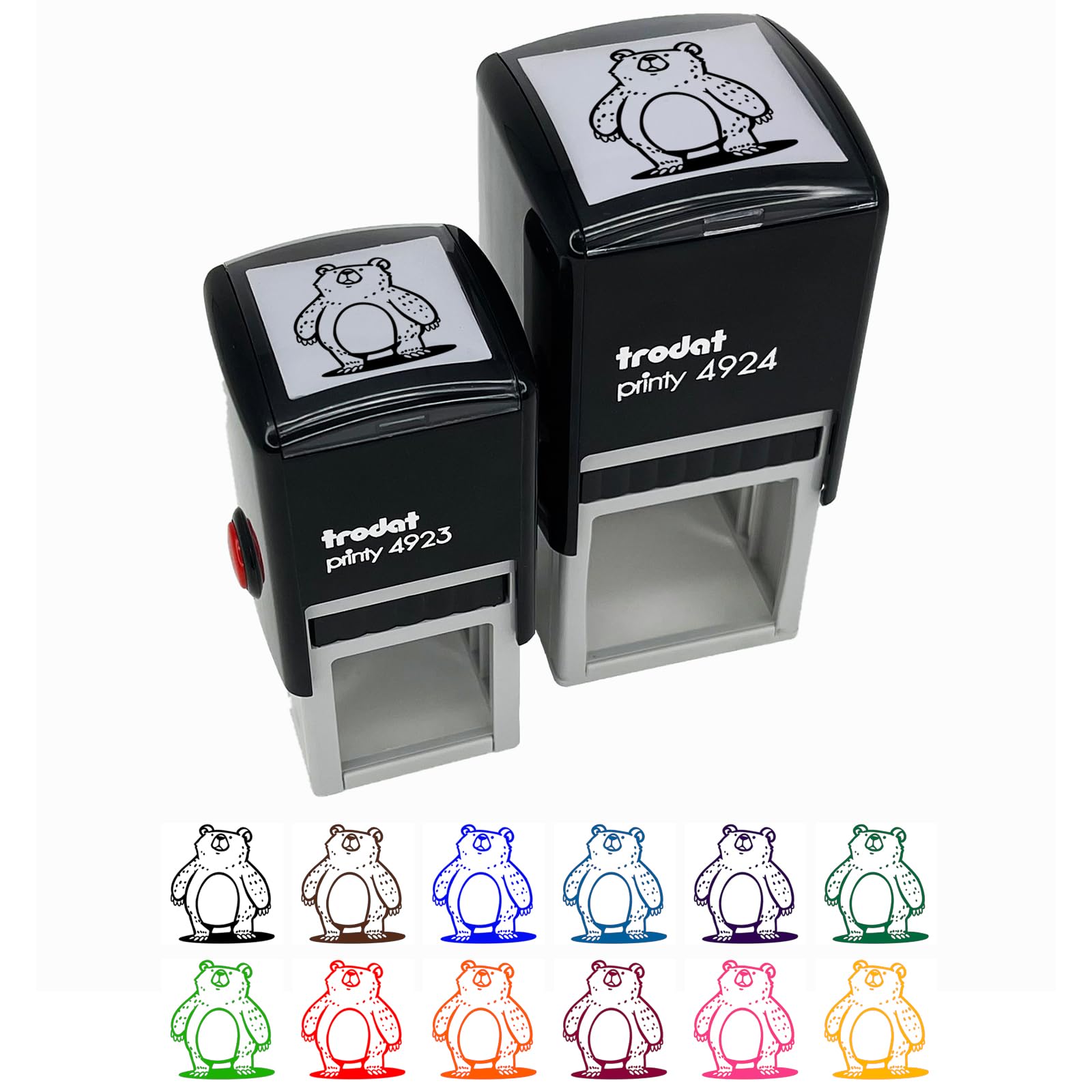 1 Inch Small Self-Inking Rubber Stamp - Sketchy Chubby Standing Grizzly Bear Design with Black Ink - Perfect for Scrapbooking, Card Making, and DIY Crafts