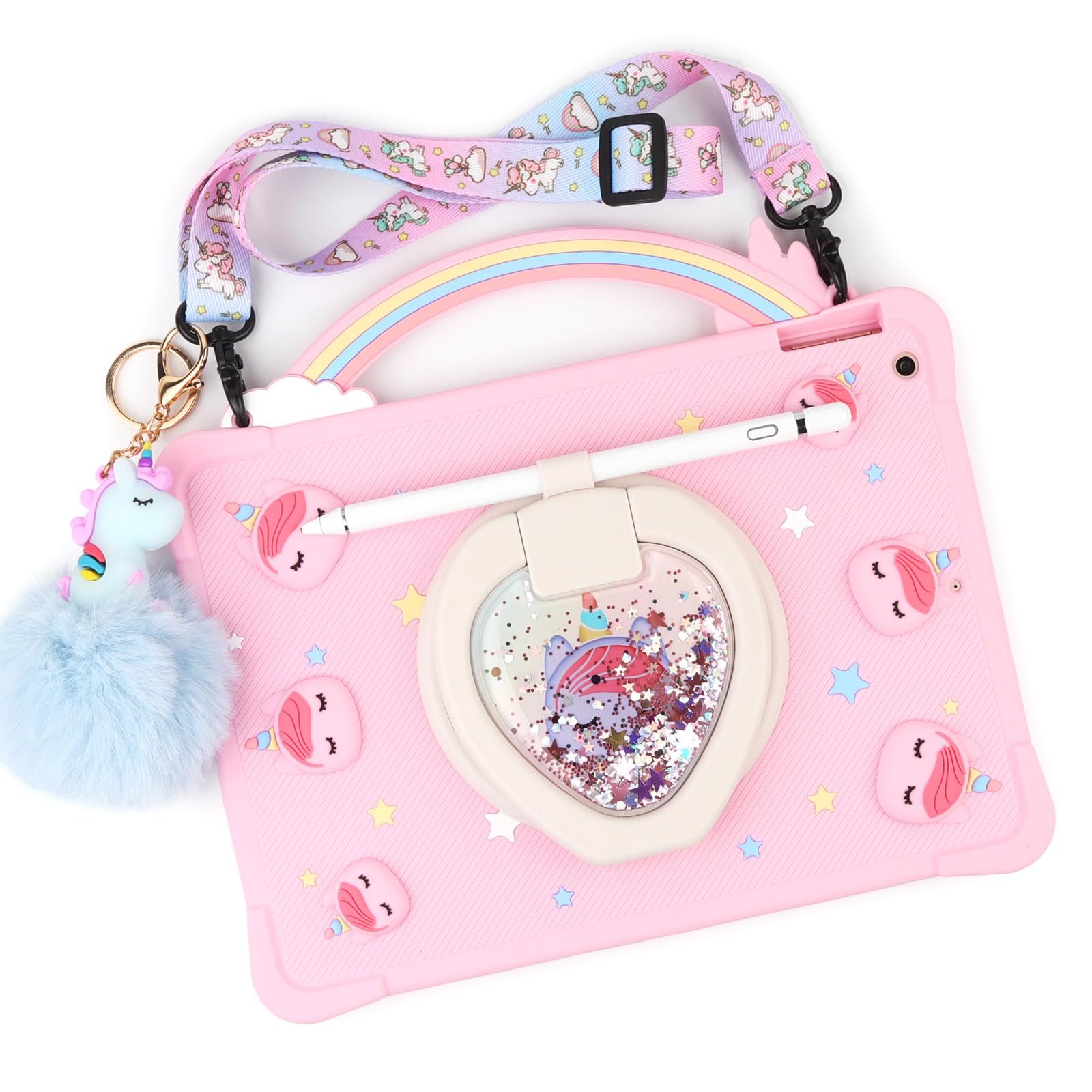 Rainbow Unicorn iPad Air Case for 10.9 Inch iPad Air 5th/4th Gen (2022/2020) - Cute Pop It Cover with Hand Strap & 360° Rotating Stand | Perfect for Kids Girls School, Travel & Playtime