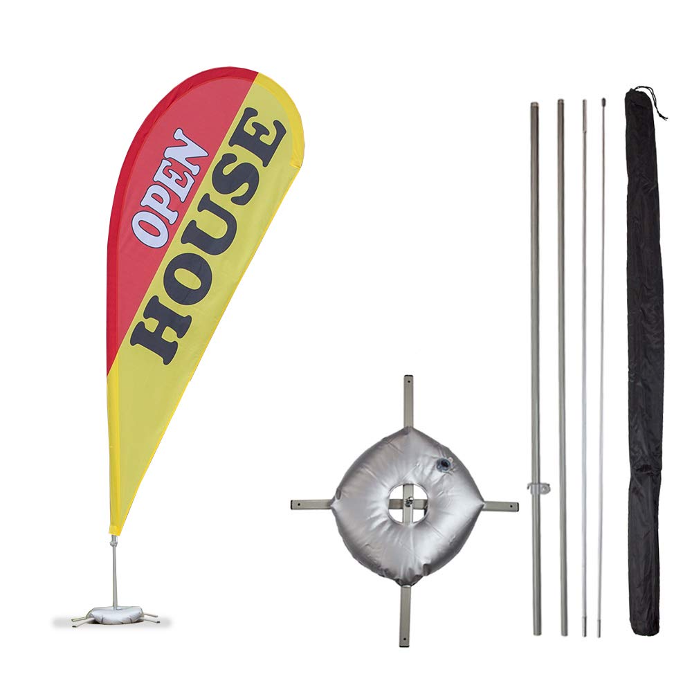 Vispronet 11ft Open House Feather Flag Kit with Complete Pole Set, Cross Base & Weight Bag - Printed in USA | Perfect for Business Storefronts, Sales Events, Grand Openings & Outdoor Advertising