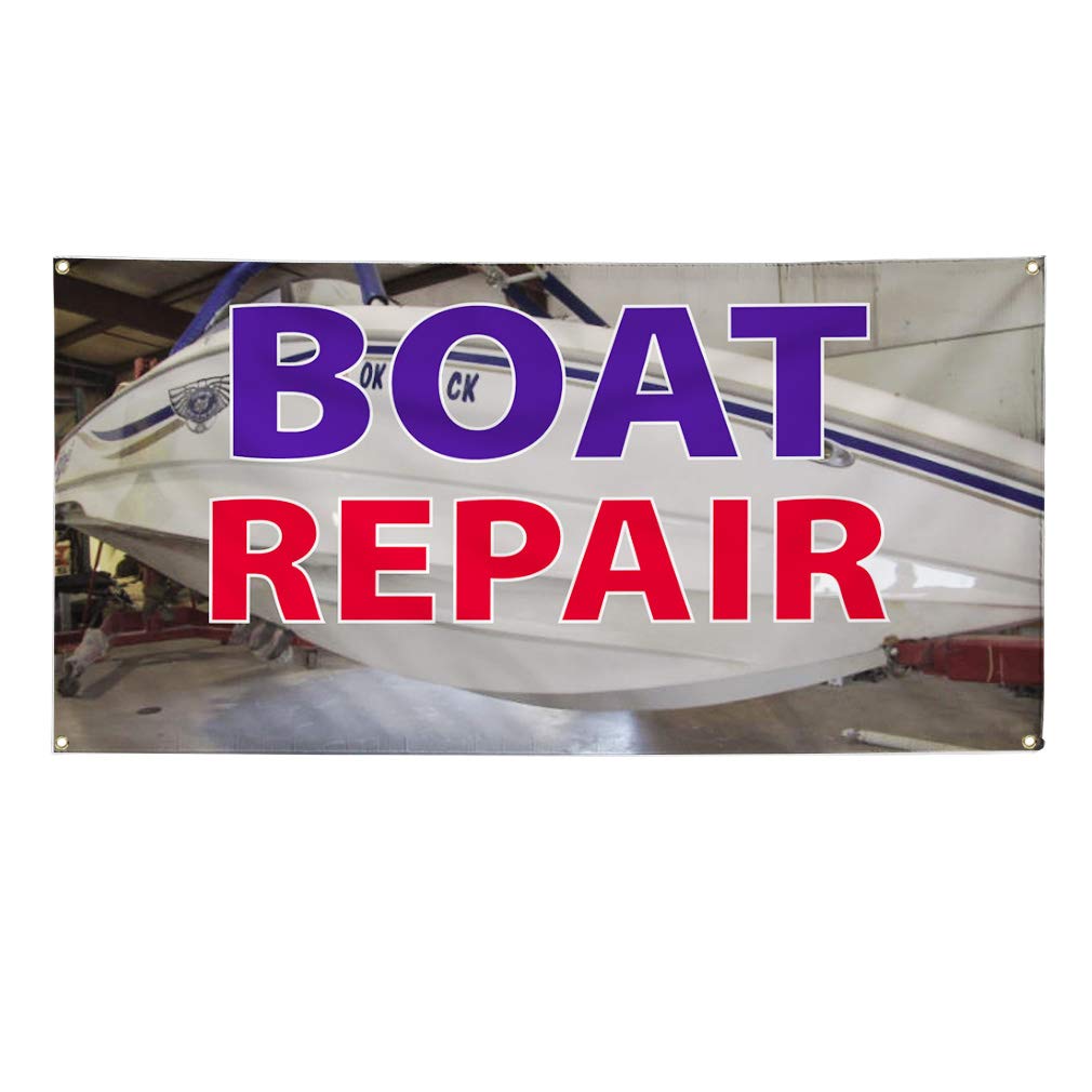 Vinyl Banner 48x96 Inches - Heavy Duty Weatherproof Boat Repair & Outdoor Advertising Sign with 8 Grommets for Business, Industrial Yard & Marine Use | Perfect for Events, Construction Sites & Storefront Displays
