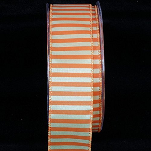 Orange and White Striped Craft Ribbon - 1.5 Inch x 54 Yards Wired Decorative Ribbon for Gift Wrapping, DIY Projects, Party Decorations & Scrapbooking